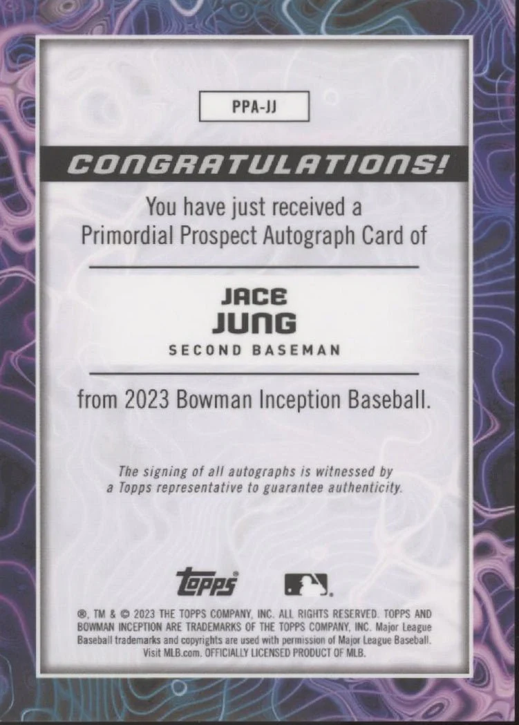 Jace Jung 2023 Bowman Inception Auto 13/75 #PPA-JJ