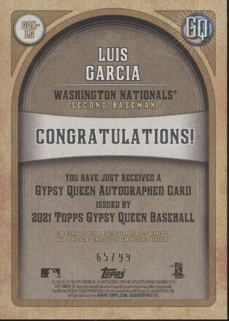 Luis Garcia 2021 Topps Gypsy Queen Blue RC Auto 65/99