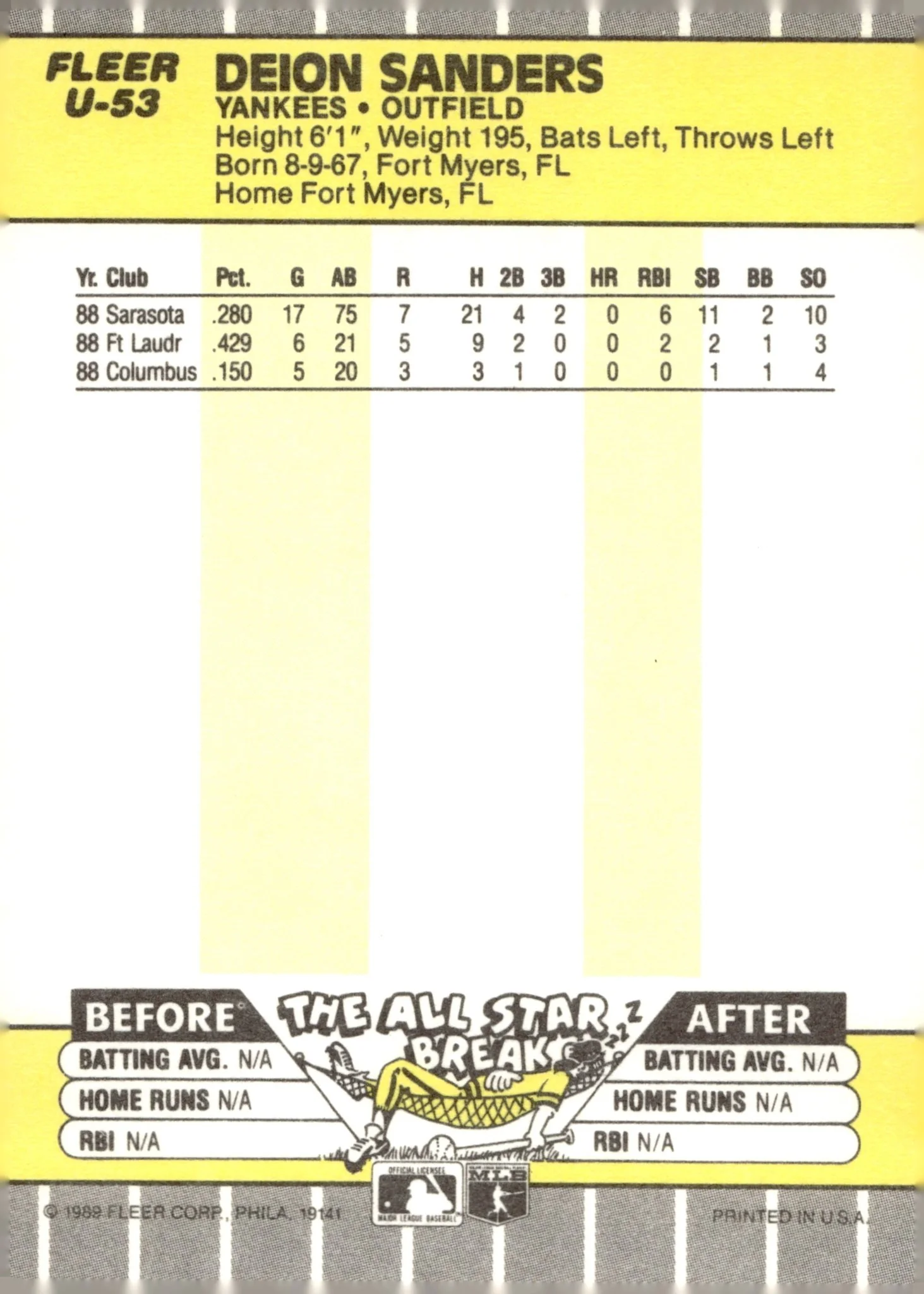 Deion Sanders 1989 Fleer Update RC #U-53 #2