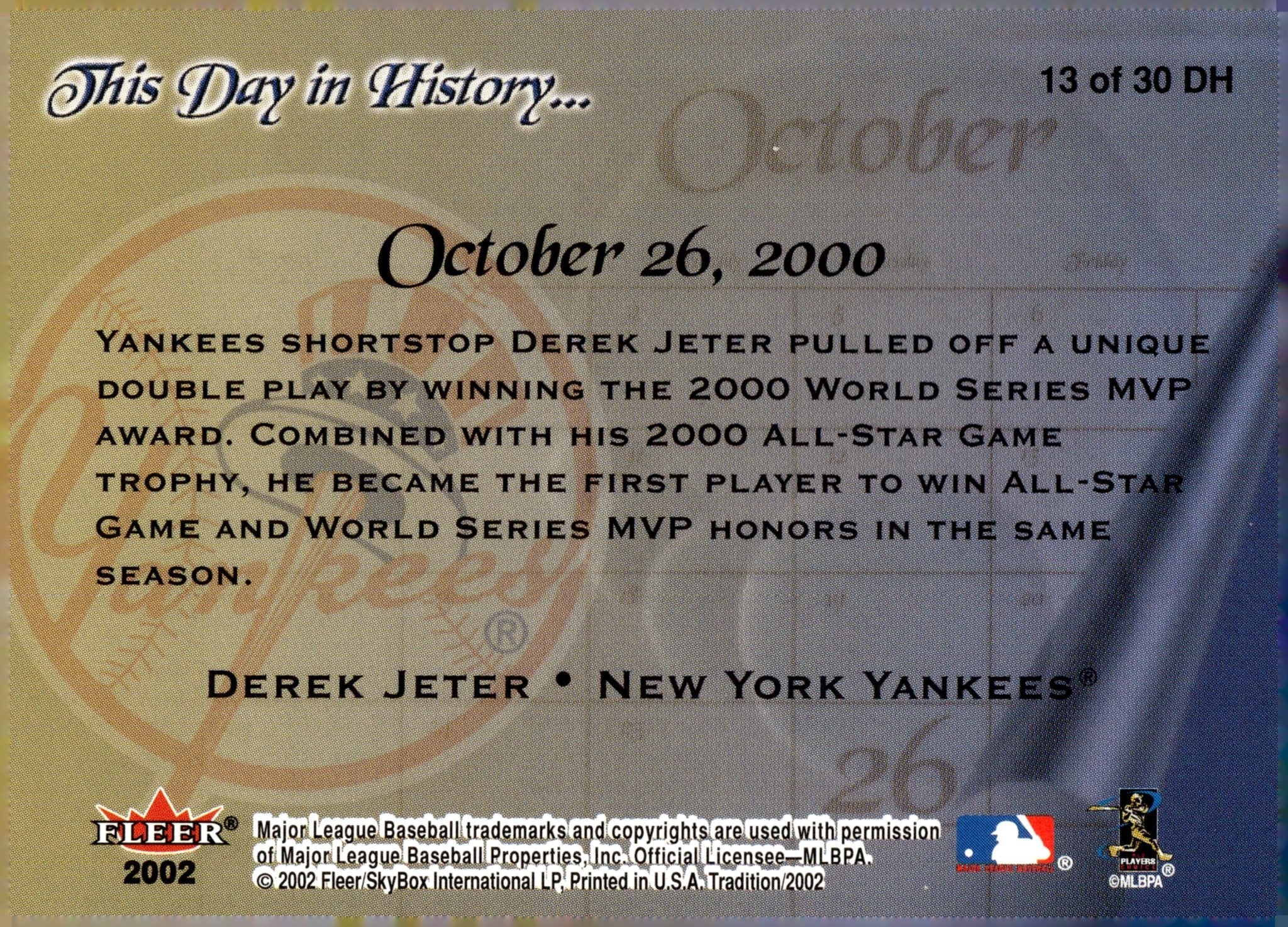 Derek Jeter 2002 Fleer Tradition This Day in History #13