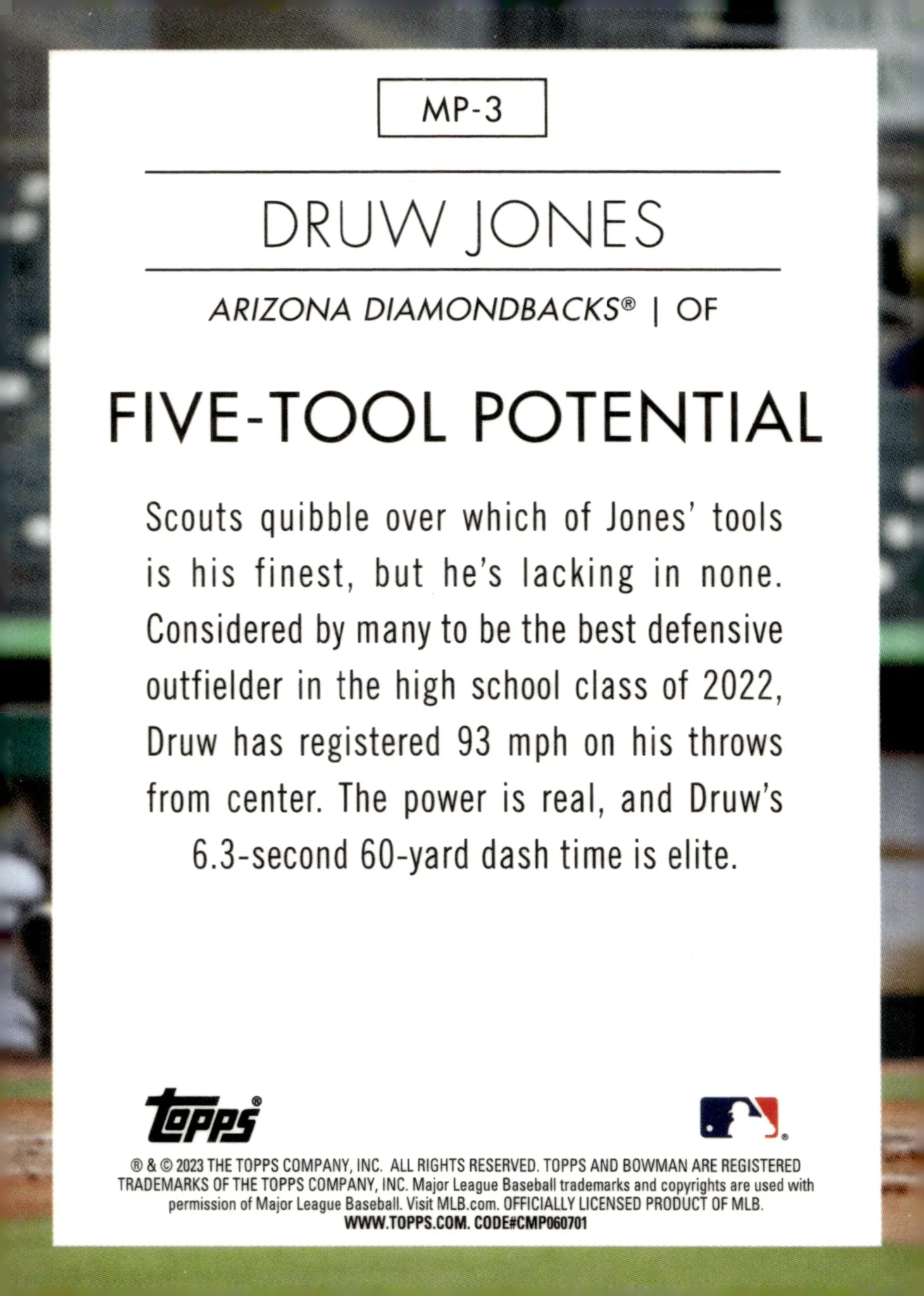 Druw Jones 2023 Bowman Chrome Modern Prospects Five Tool Potential Refractor