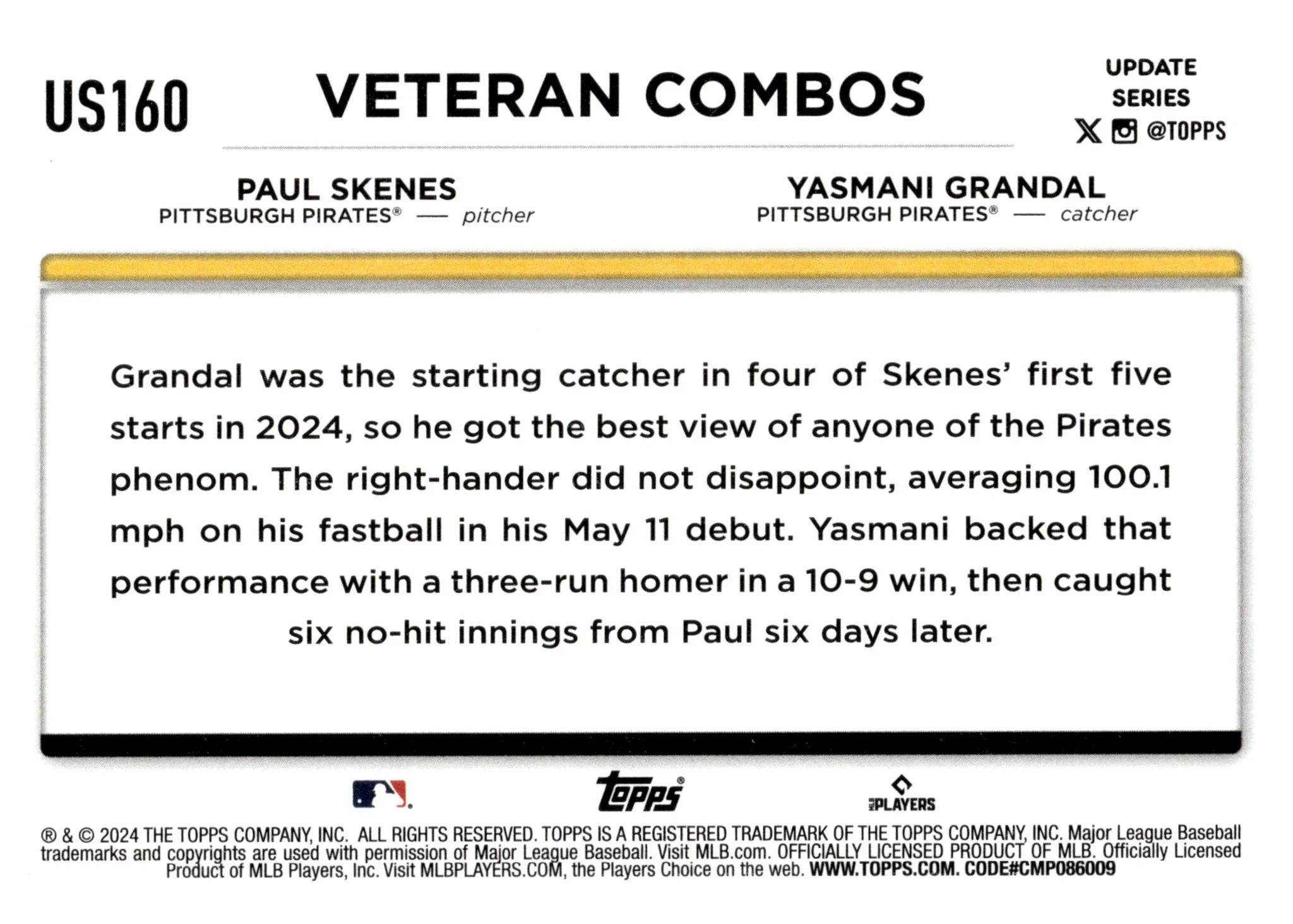 Paul Skenes / Yasmani Grandal 2024 Topps Update Series #US160 #2