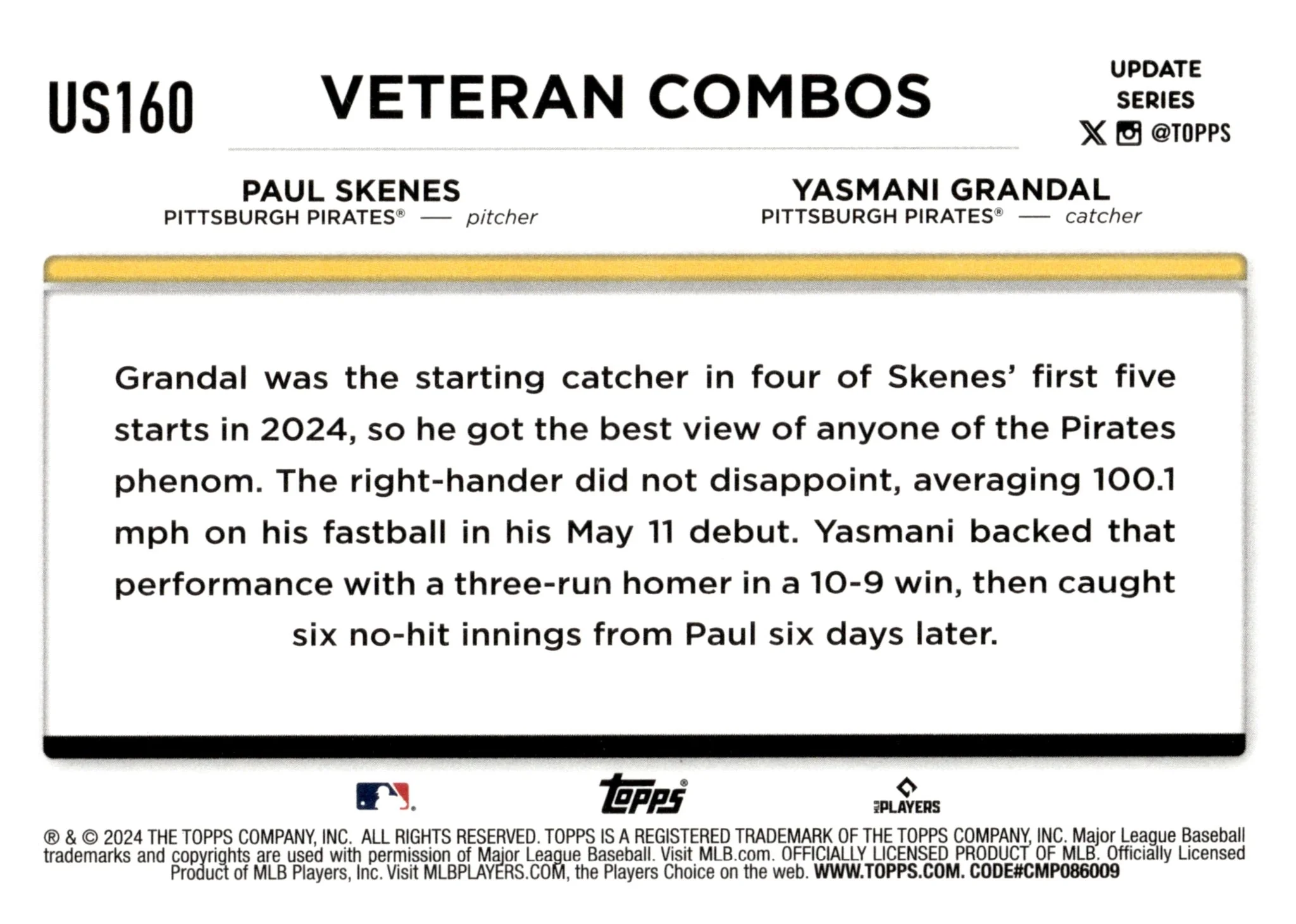 Paul Skenes / Yasmani Grandal 2024 Topps Update Series #US160 #4