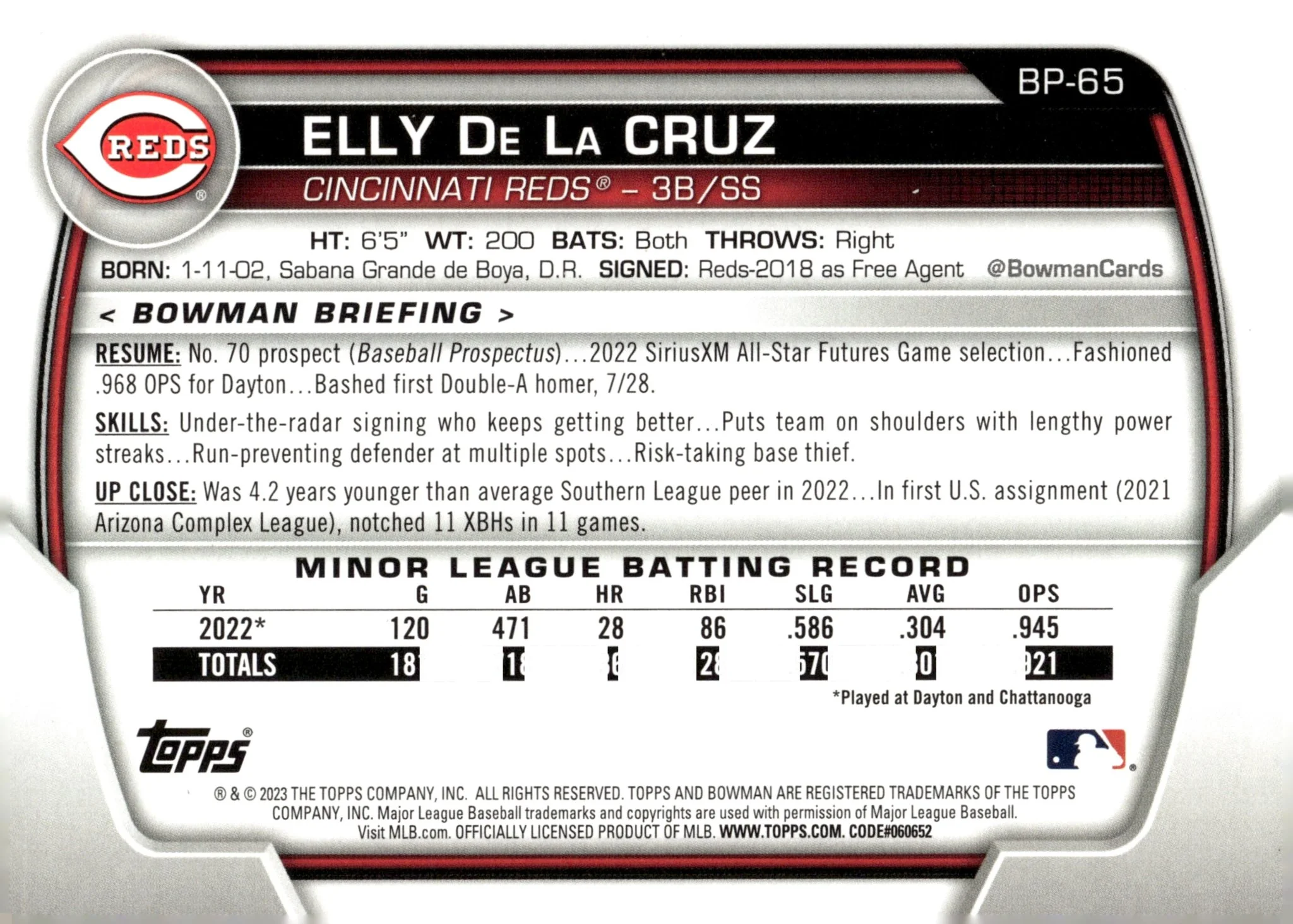 Elly De La Cruz 2023 Bowman #BP-65