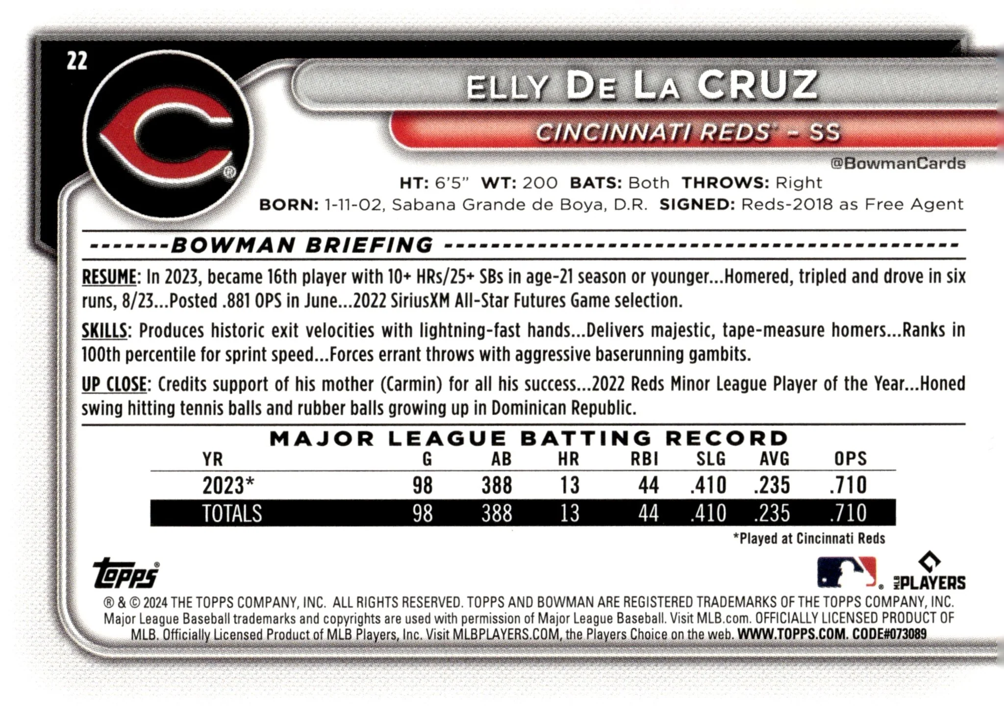 Elly De La Cruz 2024 Bowman RC #22 #6