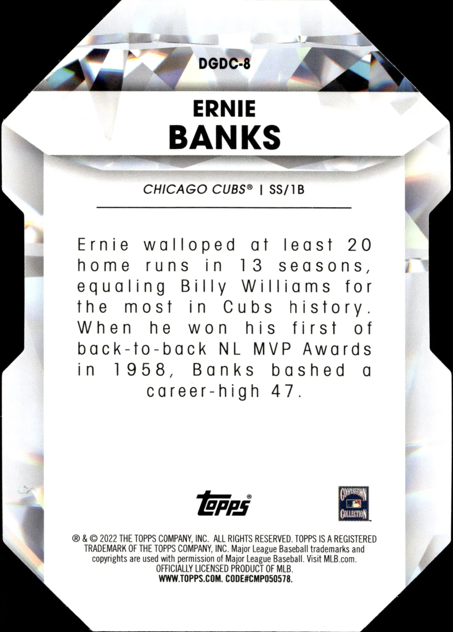 Ernie Banks 2022 Topps Series 1 Diamond Greats Die-Cut #DGDC-8 #1