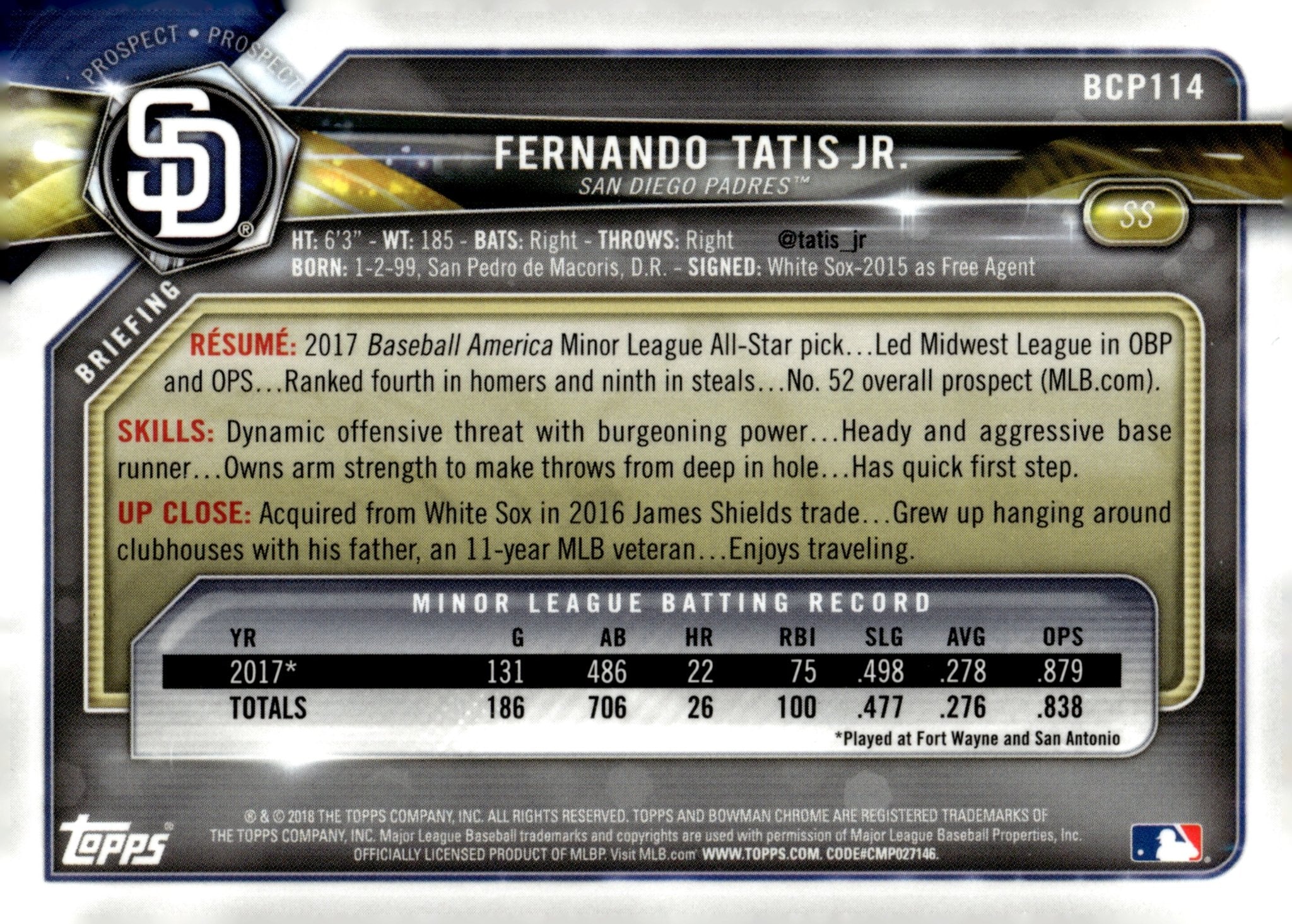 Fernando Tatis Jr. 2018 Bowman Chrome Prospect #BCP114
