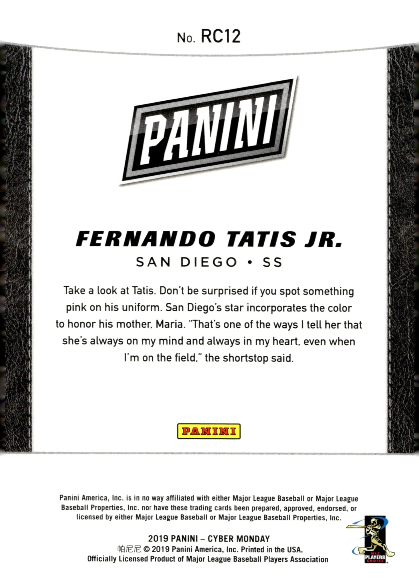 Fernando Tatis Jr. 2019 Panini Cyber RC #RC12