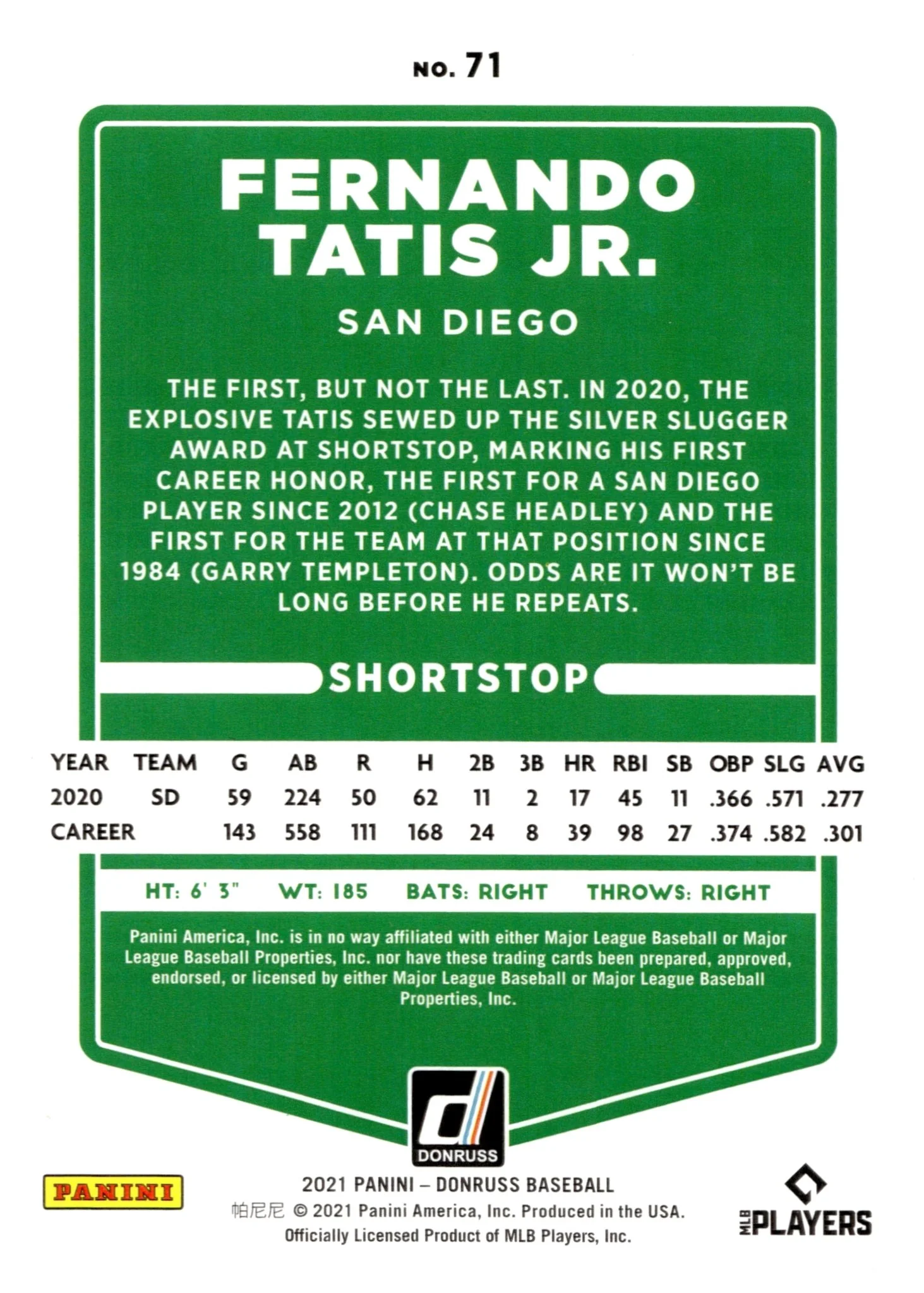 Fernando Tatis Jr. 2021 Panini Donruss Red 1988/2021 #71