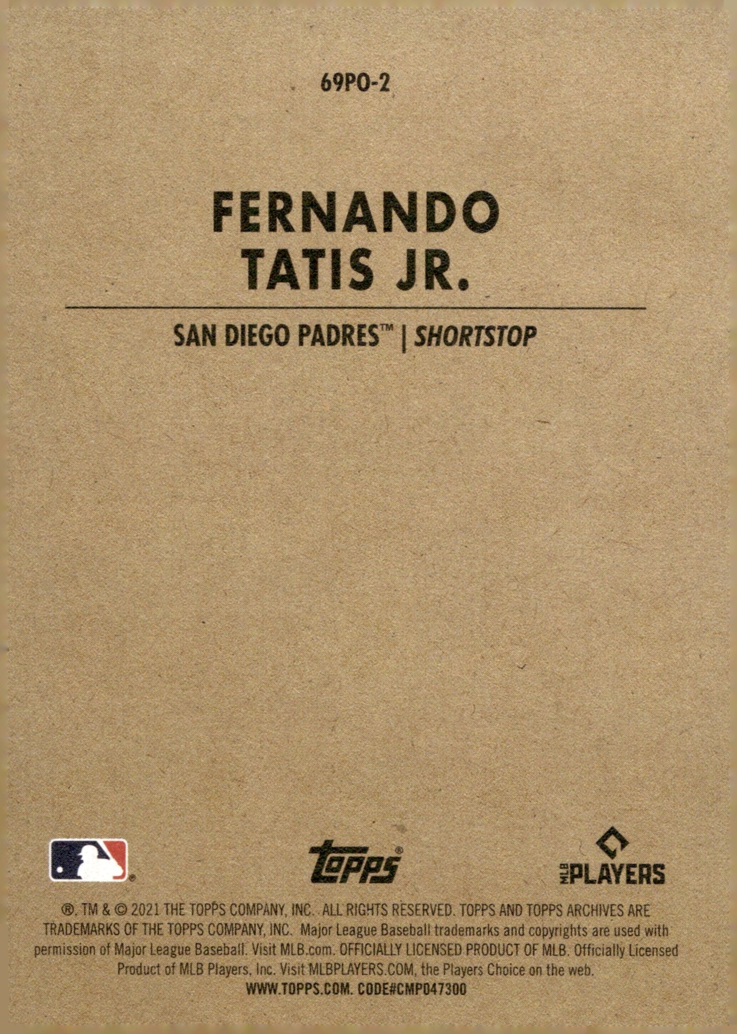 Fernando Tatis Jr. 2021 Topps Archives #69PO-2