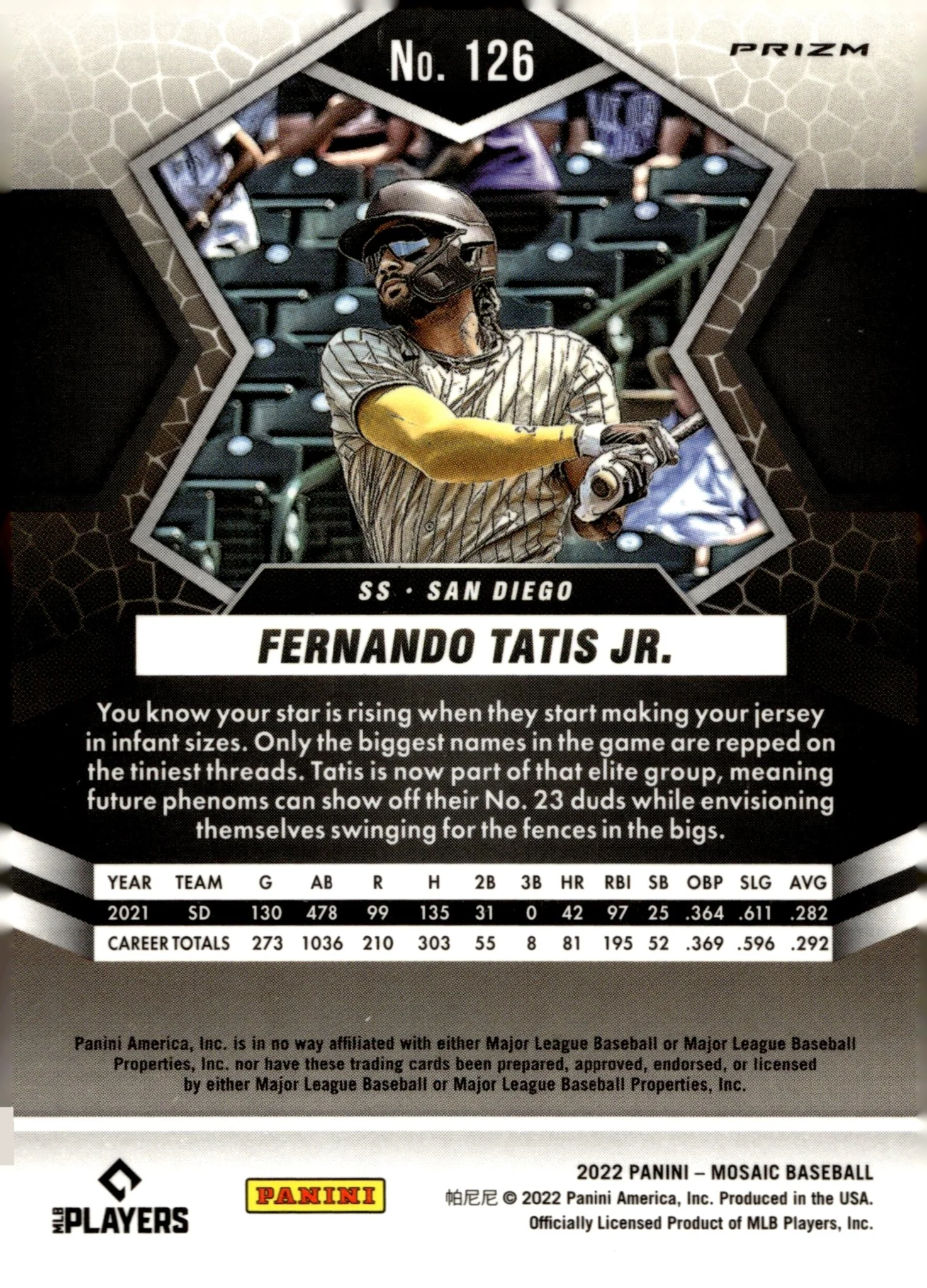 Fernando Tatis Jr. 2022 Panini Mosaic Blue Camo Prizm #126