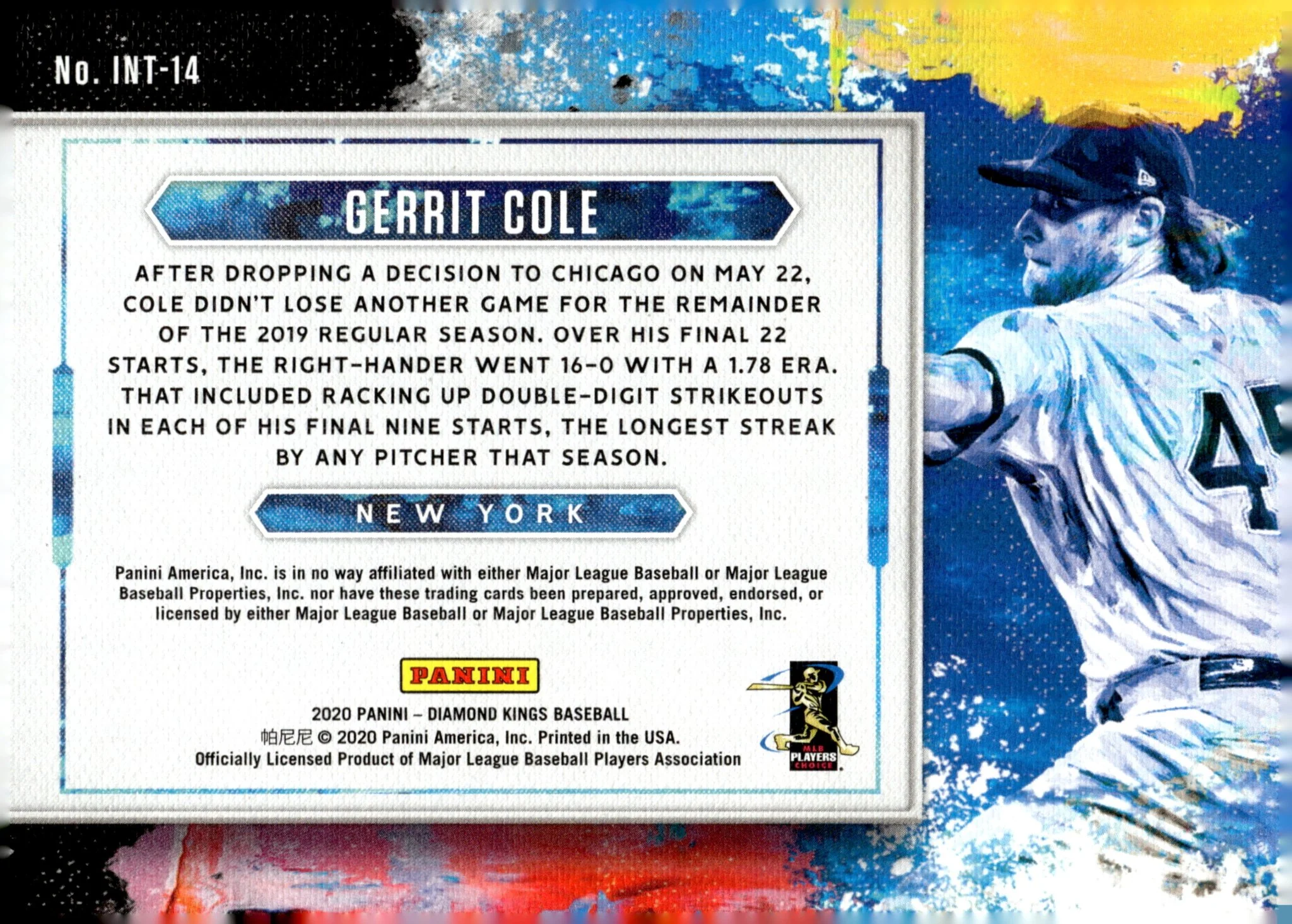 Gerrit Cole 2020 Panini Diamond Kings In the Zone #INT-14
