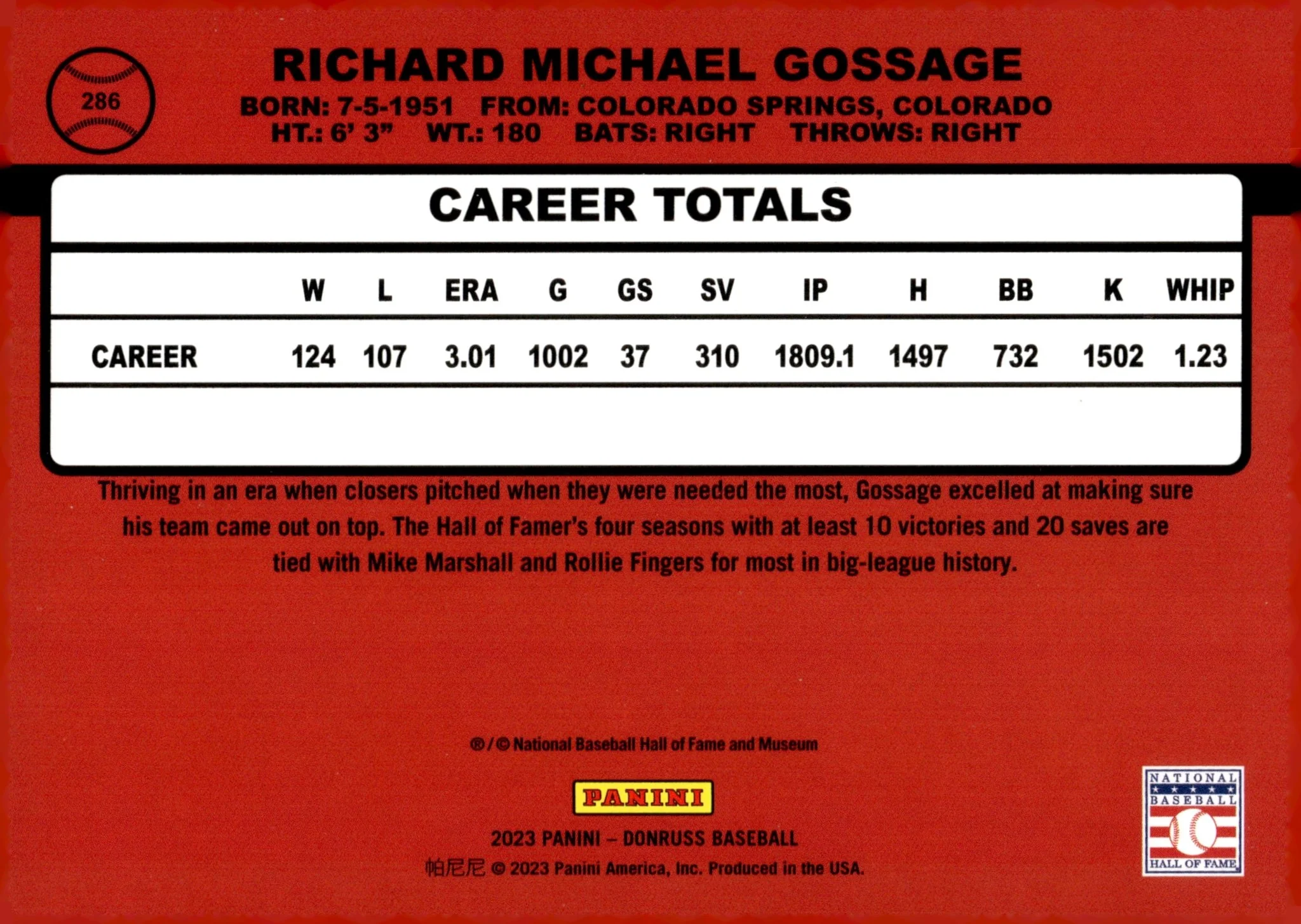 Goose Gossage 2023 Panini Donruss Red Holo 0560/2023 #286