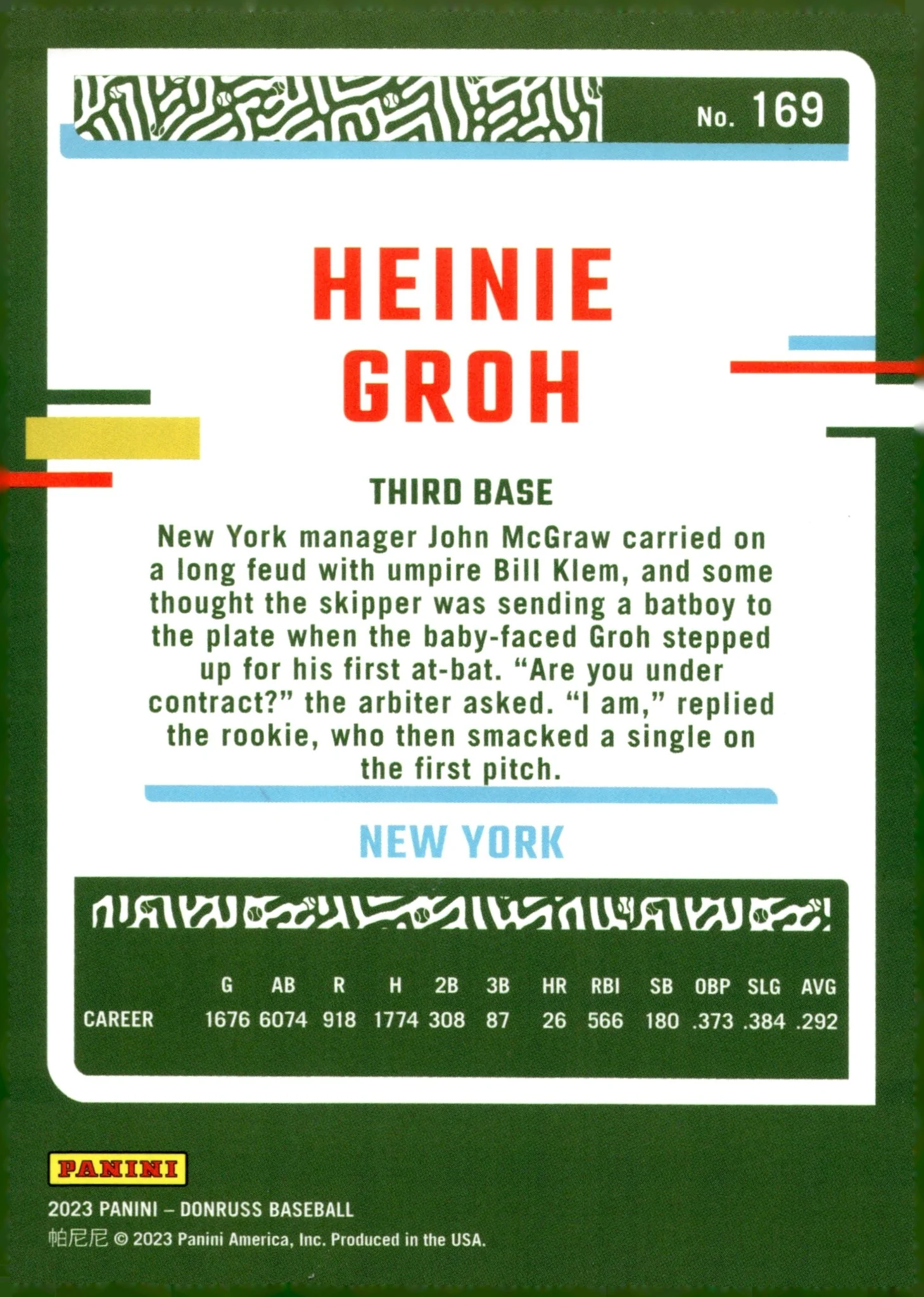 Heinie Groh 2023 Panini Donruss Holo 098/379 #169