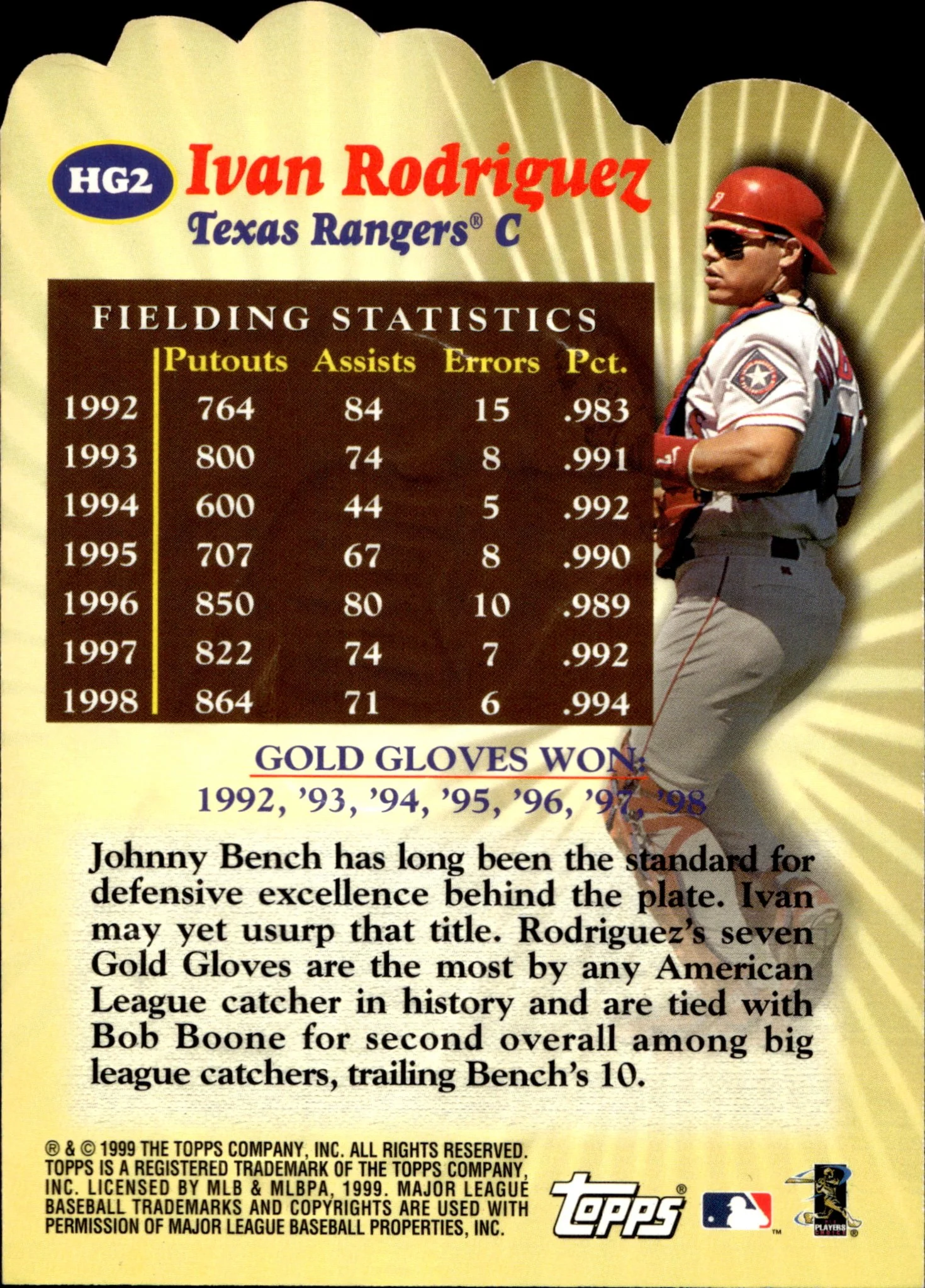 Ivan Rodriguez 1999 Topps Hands of Gold Die-Cut #HG2