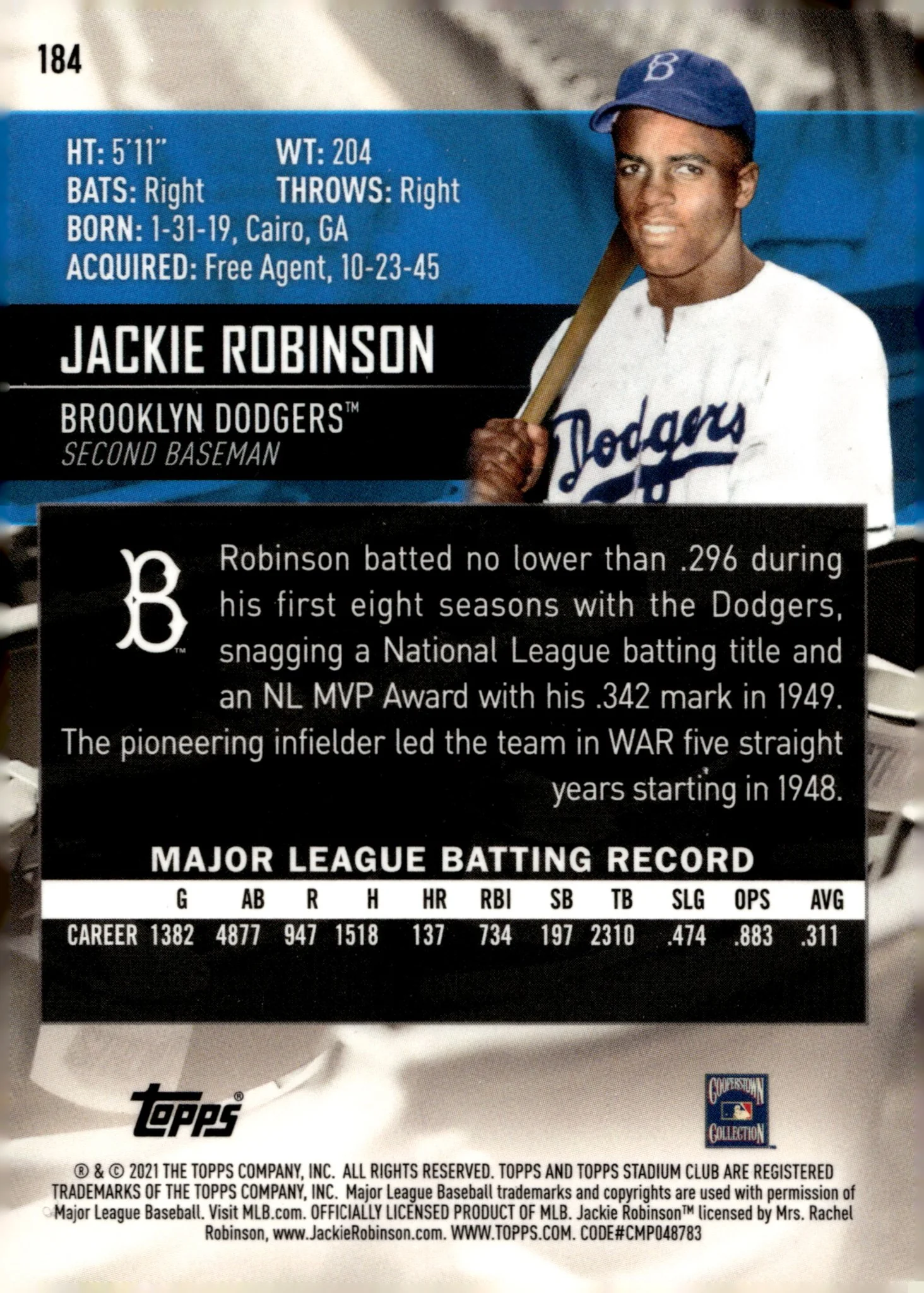 Jackie Robinson 2021 Topps Stadium Club Chrome #184
