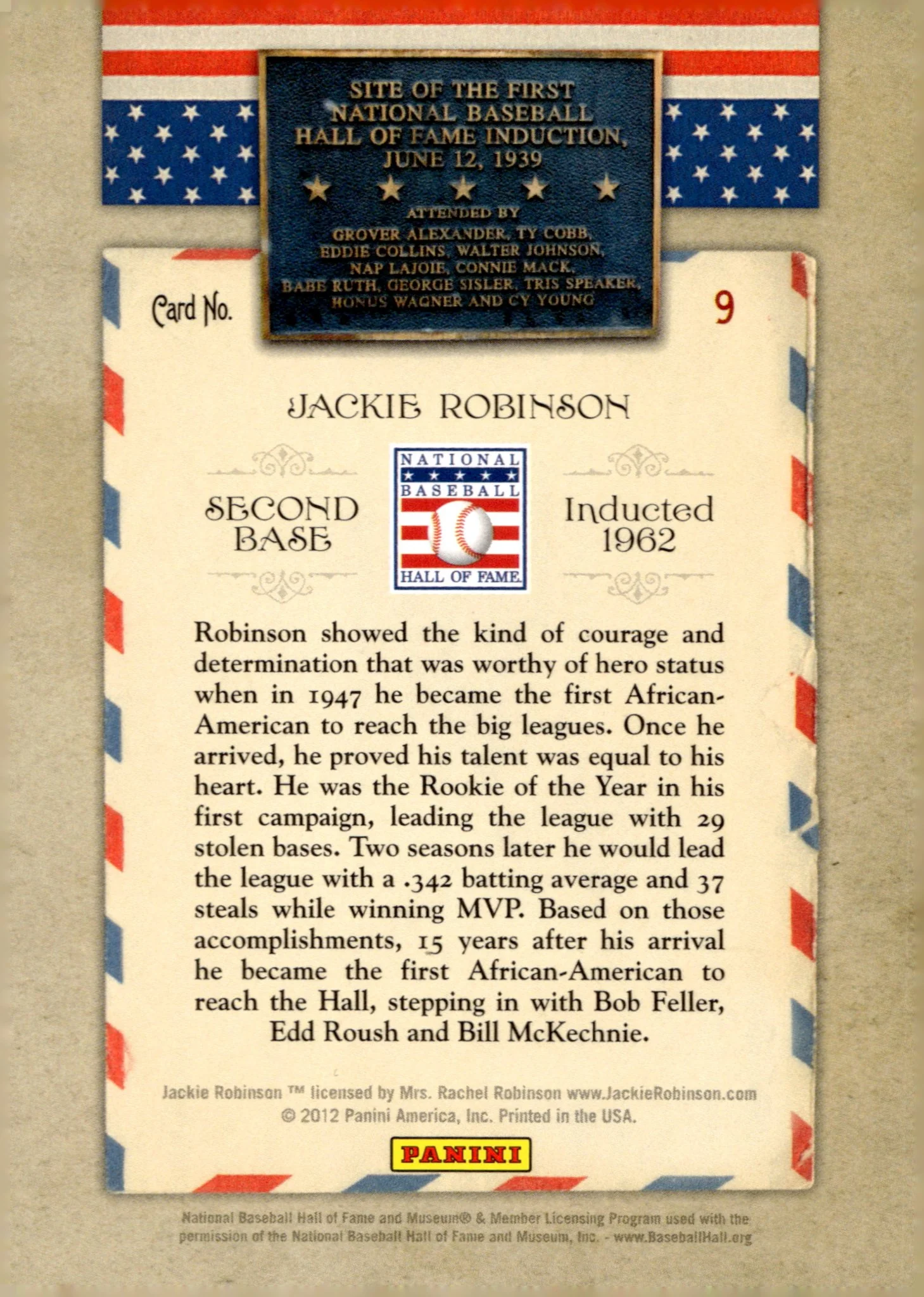 Jackie Robinson 2012 Panini Cooperstown Hall of Fame Induction Year #9
