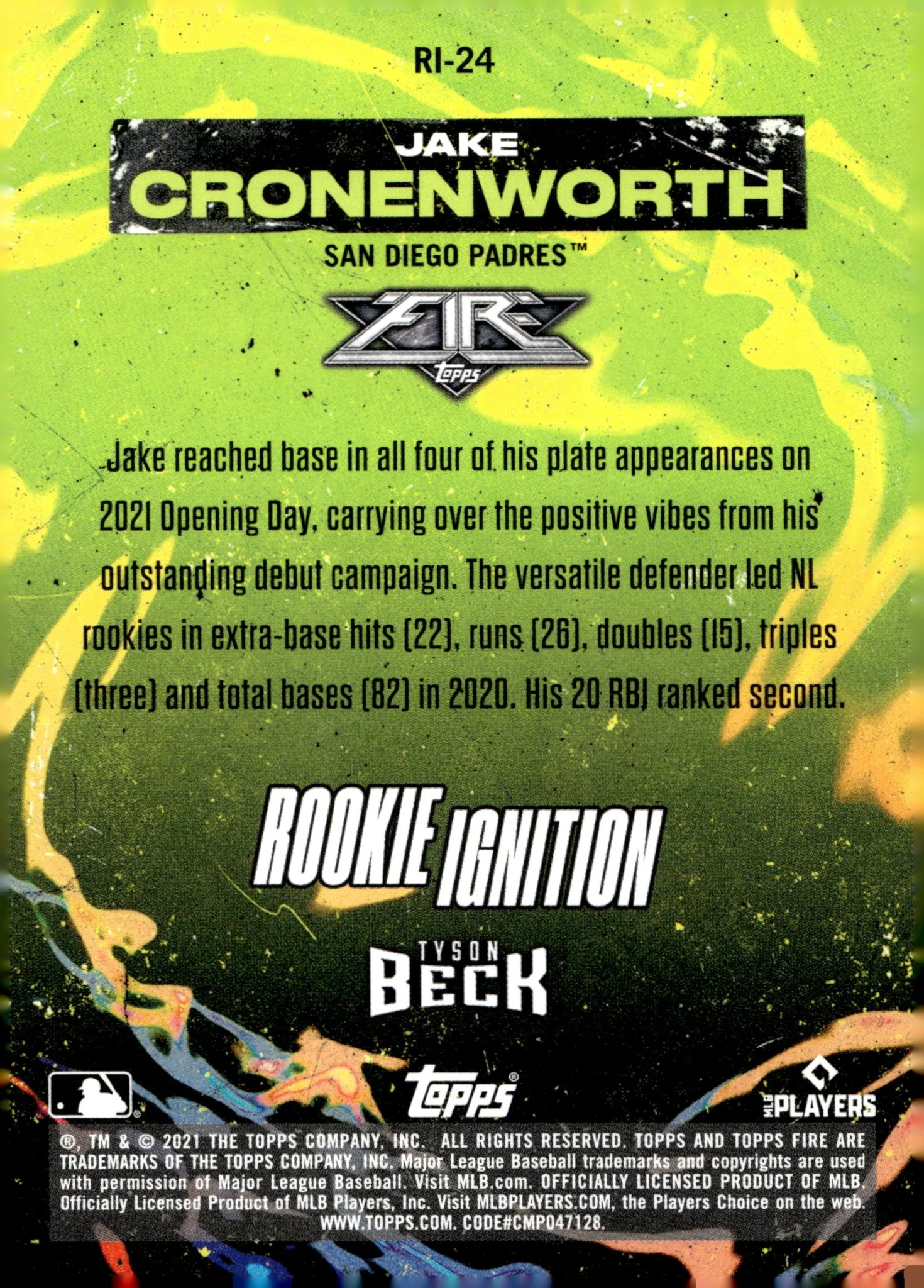 Jake Cronenworth 2021 Topps Fire Rookie Ignition RC #RI-24
