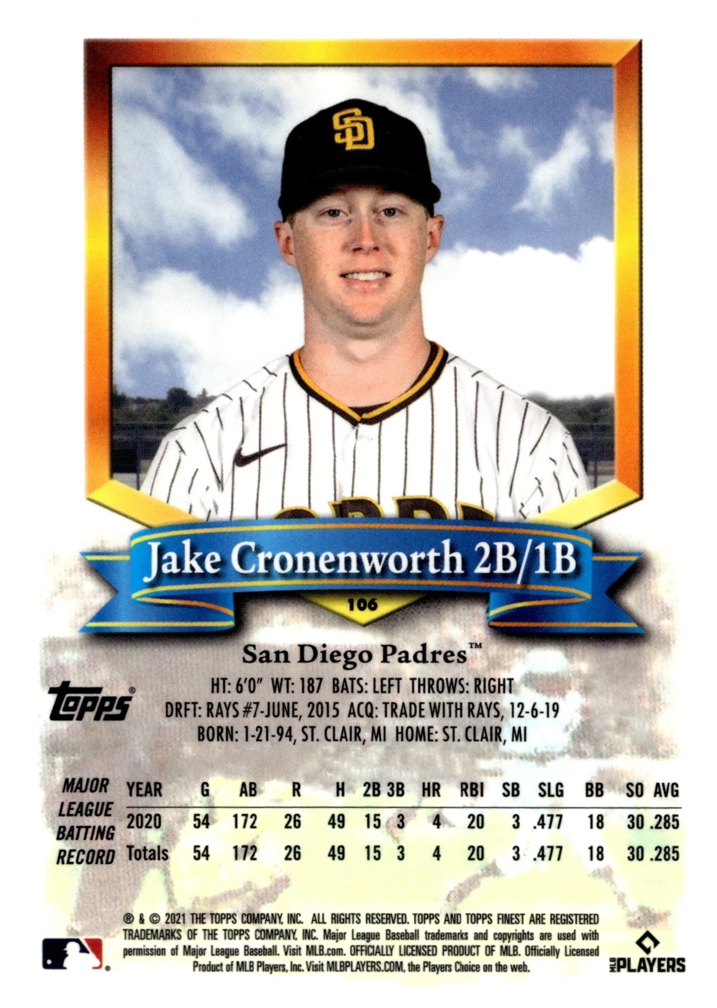 Jake Cronenworth 2021 Topps Finest RC #106 #3