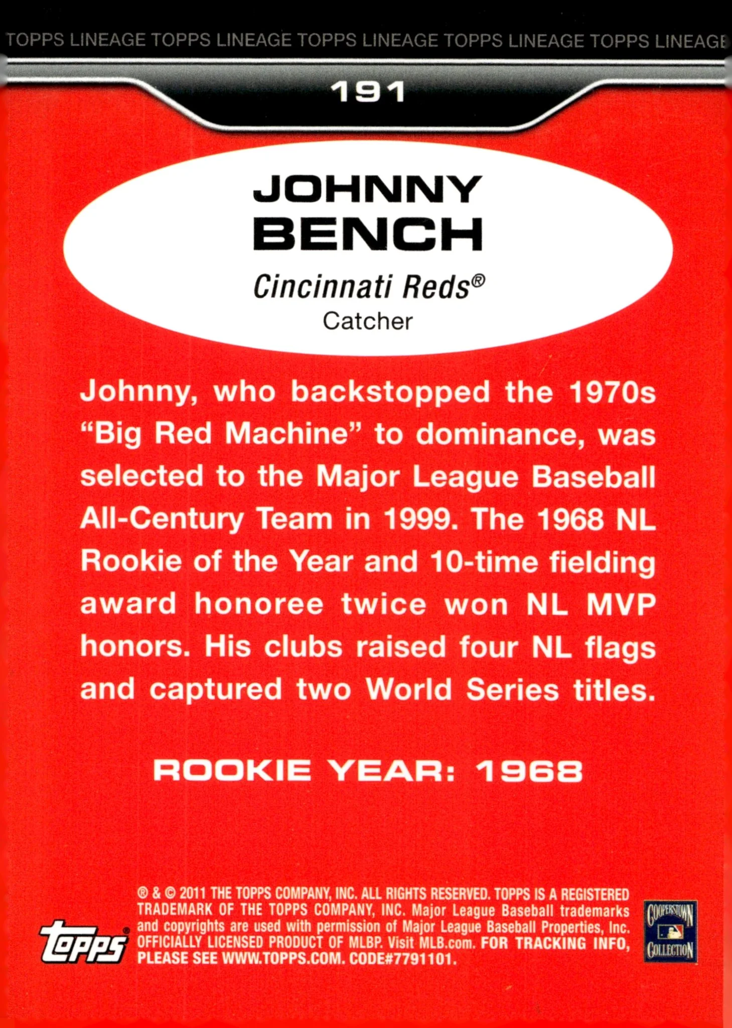 Johnny Bench 2011 Topps Lineage #191