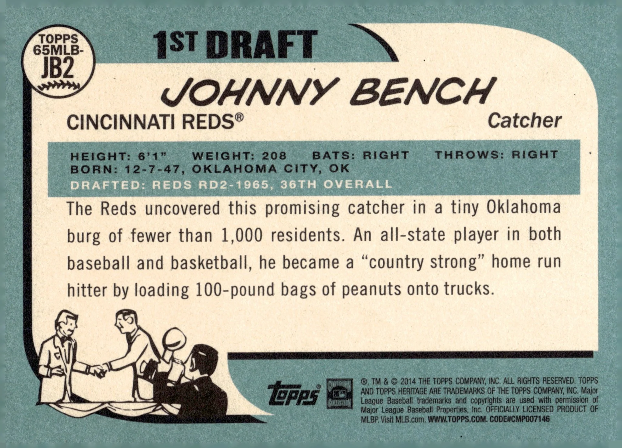 Johnny Bench 2014 Topps Heritage 1st Draft #65MLB-JB2