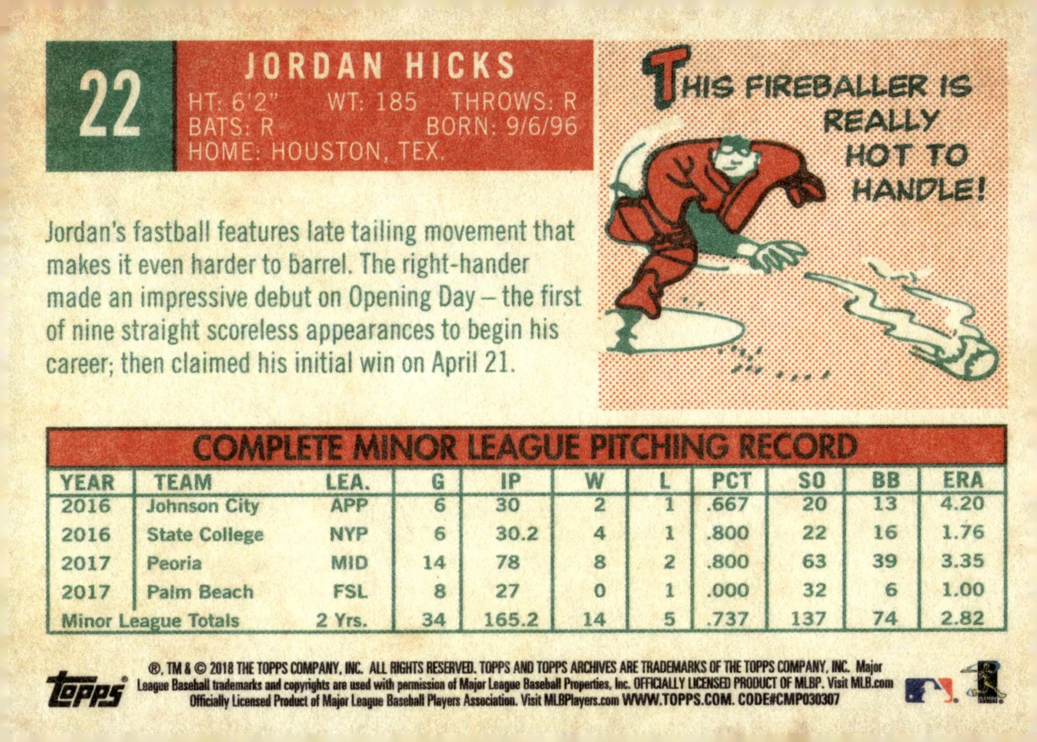 Jordan Hicks 2018 Topps Archives RC #22