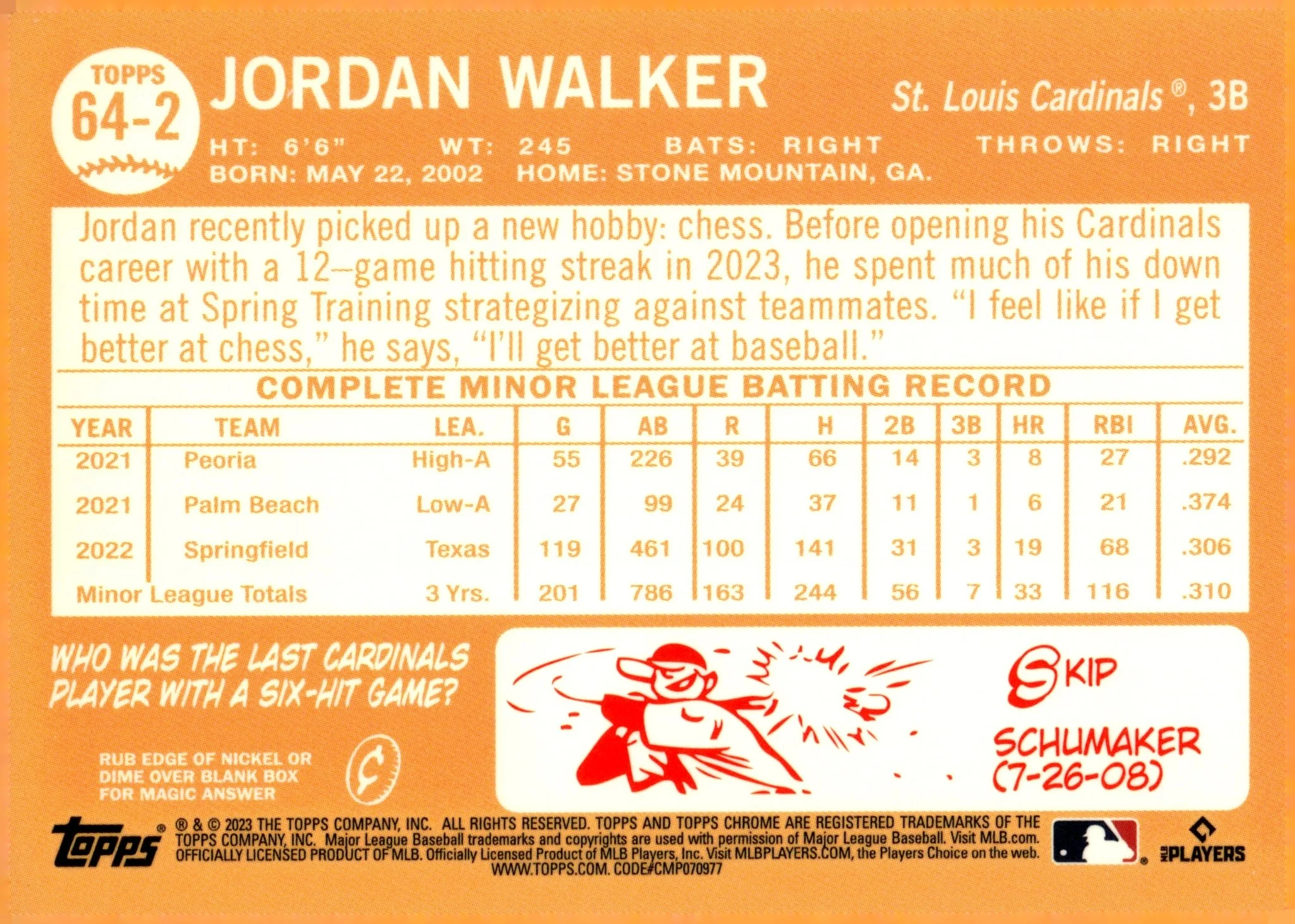 Jordan Walker 2023 Topps Chrome Lids RC #64-2