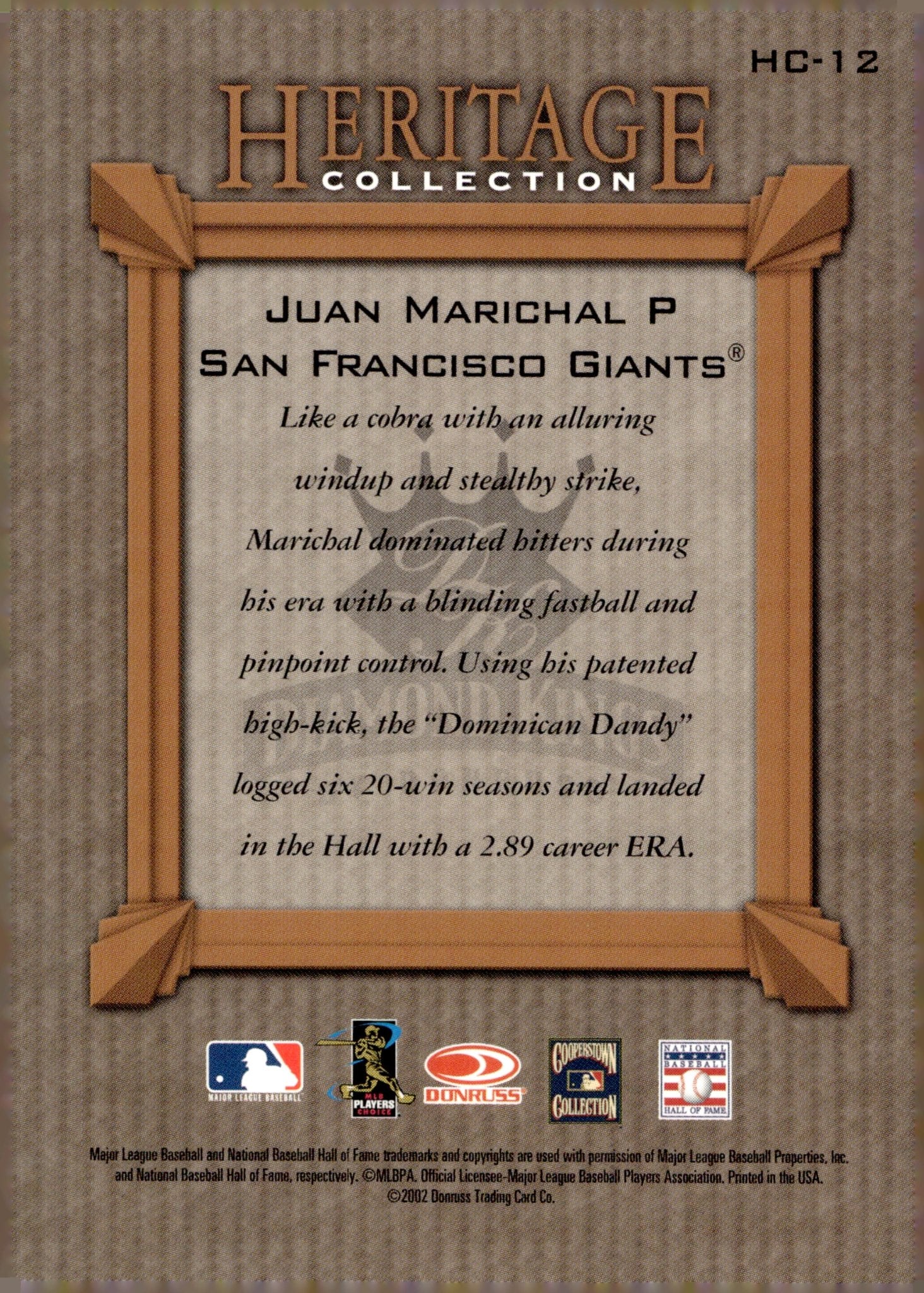 Juan Marichal 2002 Donruss Diamond Kings Heritage Collection #HC-12