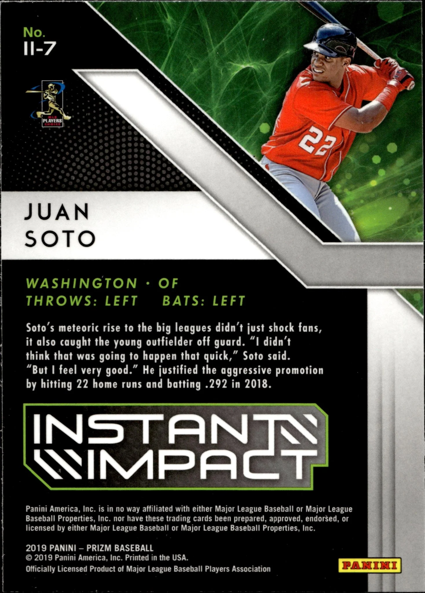 Juan Soto 2019 Panini Prizm Instant Impact #II-7