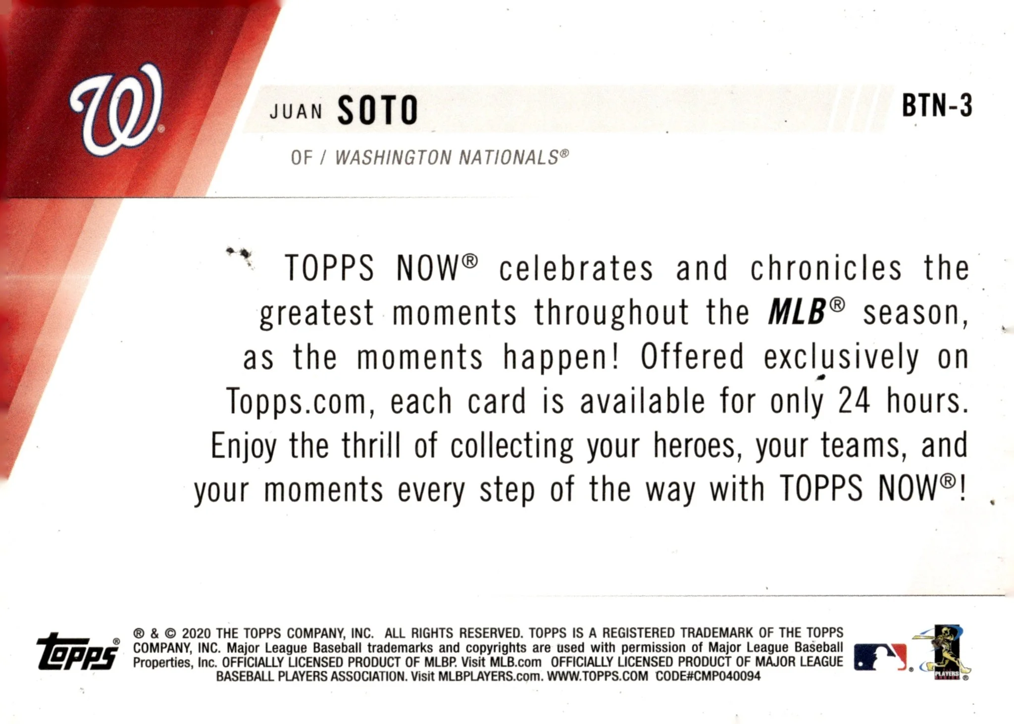 Juan Soto 2020 Topps Now Wild Card #BTN-3
