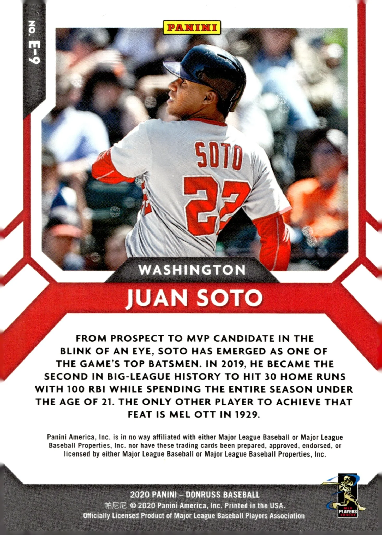 Juan Soto 2020 Panini Donruss Elite Series #E-9