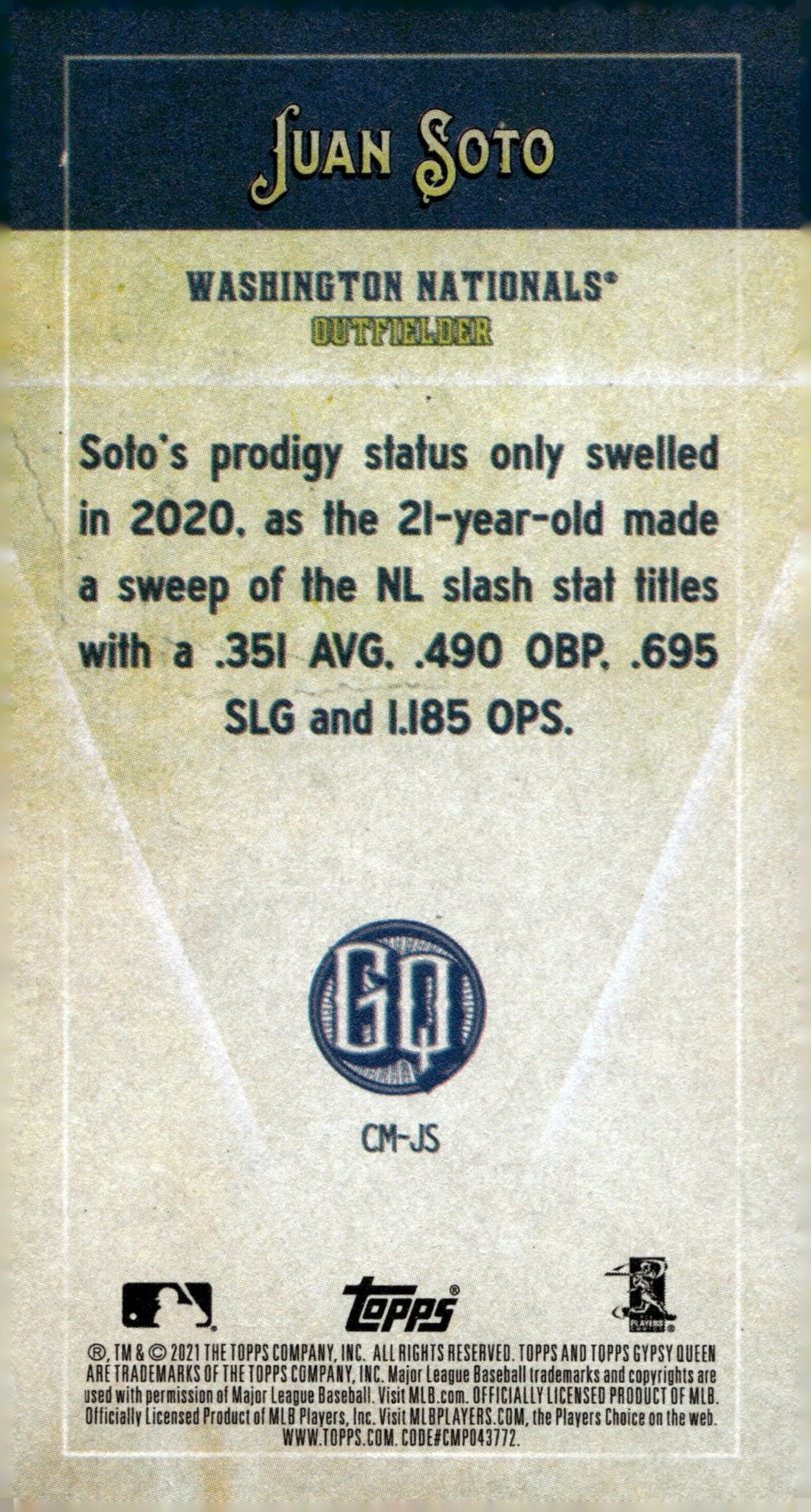Juan Soto 2021 Topps Gypsy Queen Captain #CM-JS