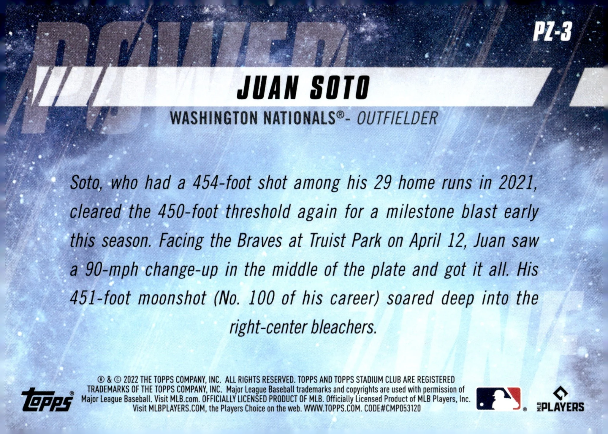 Juan Soto 2022 Topps Stadium Club Power Zone #PZ-3