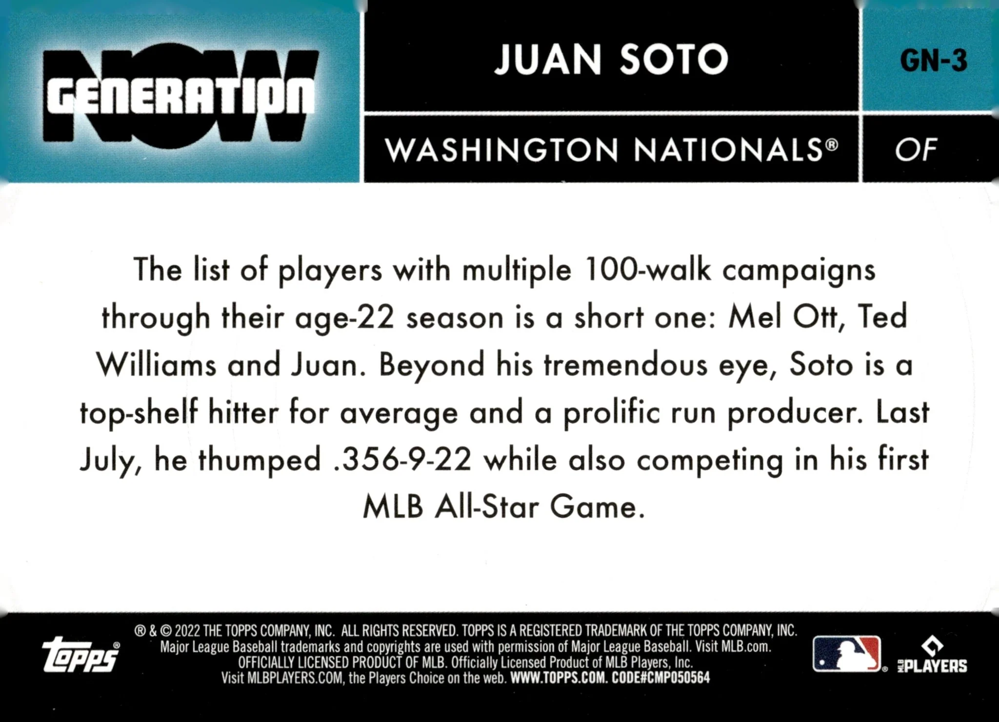 Juan Soto 2022 Topps Generation Now #GN-3
