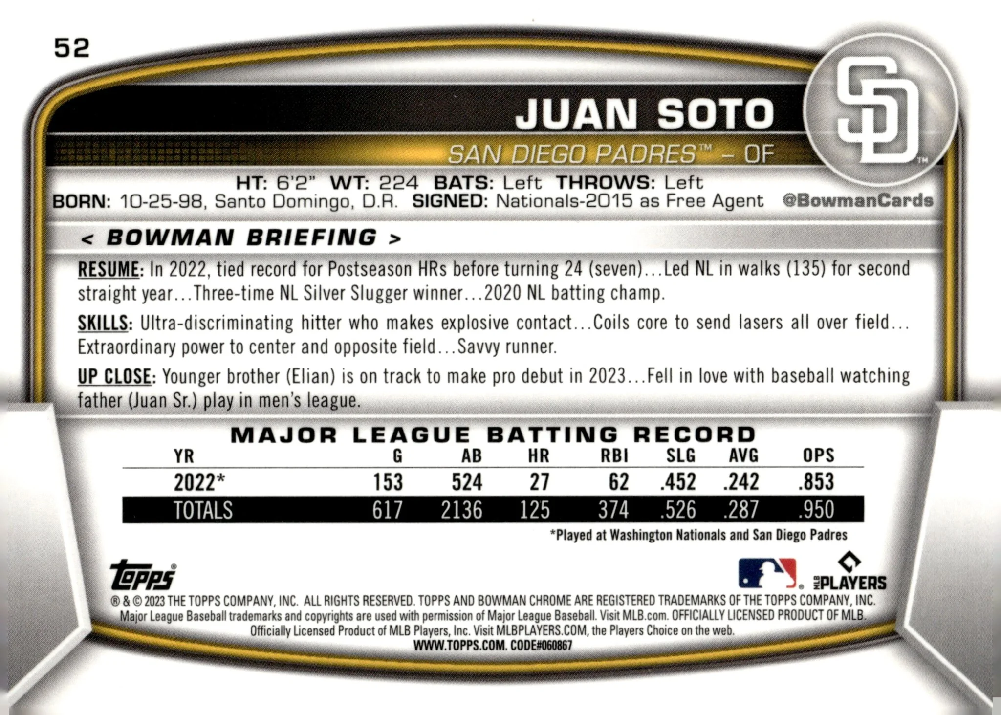 Juan Soto 2023 Bowman Chrome Mojo Refractor #52 #2