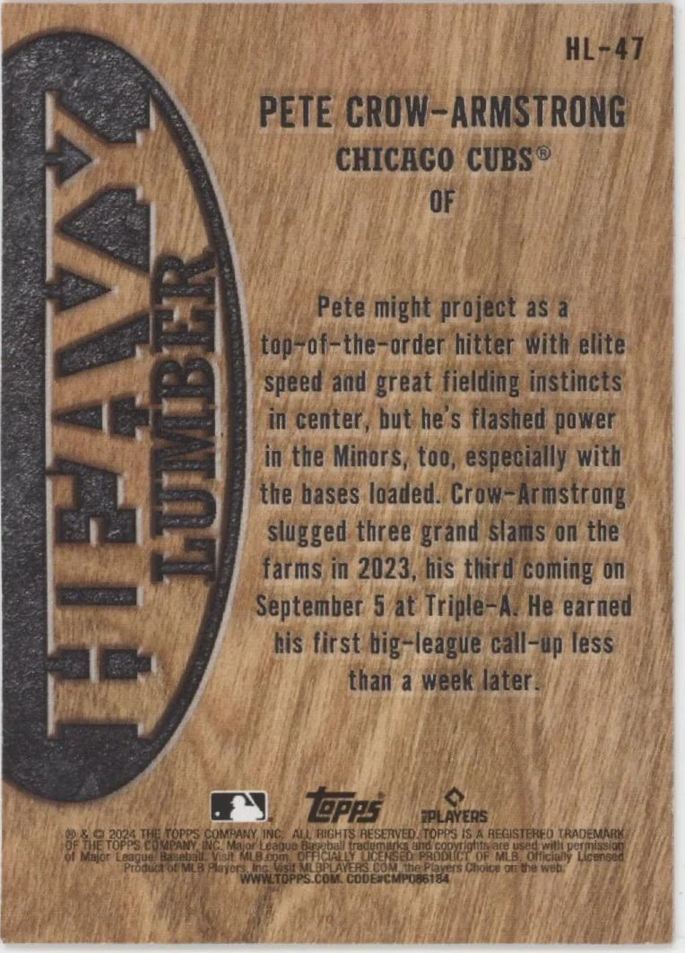 Pete Crow-Armstrong 2024 Topps Heavy Lumber RC #HL-47
