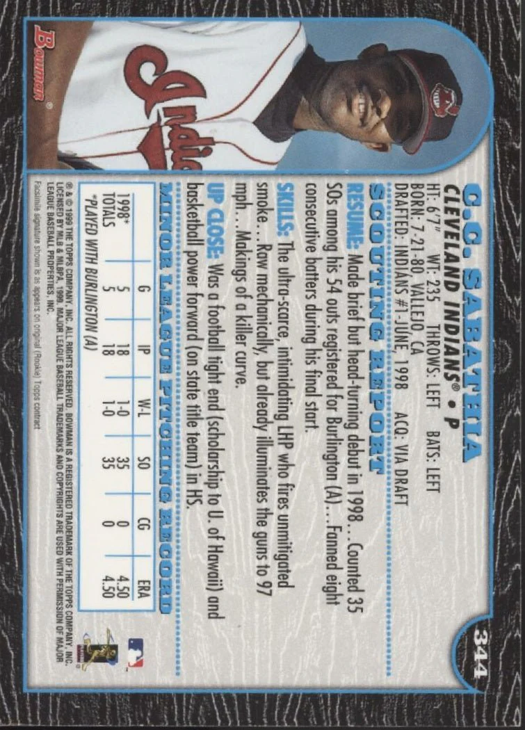 CC Sabathia 1999 Bowman RC #344