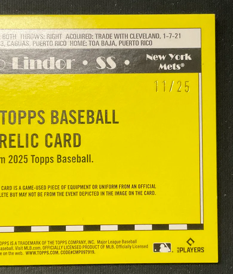 Francisco Lindor 2025 Topps 35th Anniversary '90 Swatch 11/25 #T90R-FL