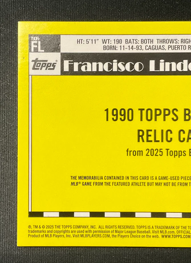 Francisco Lindor 2025 Topps 35th Anniversary '90 Swatch 11/25 #T90R-FL