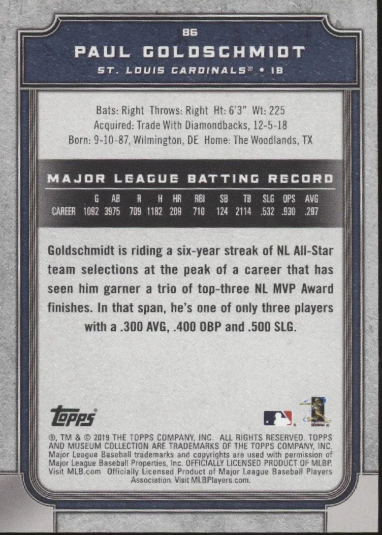 Paul Goldschmidt 2019 Topps Museum Collection Purple 35/99 #86