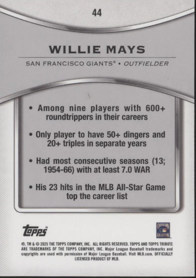 Willie Mays 2025 Topps Tribute #44