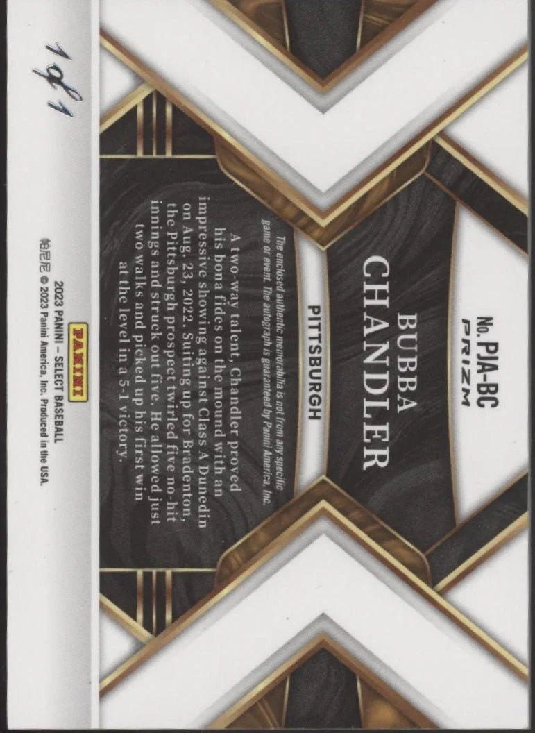 Bubba Chandler 2023 Panini Select Prizm Swatch RC Auto 1 of 1