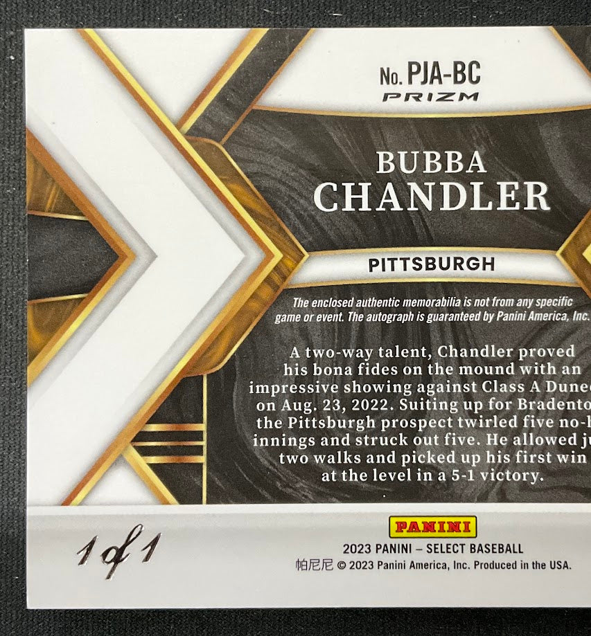 Bubba Chandler 2023 Panini Select Prizm Swatch RC Auto 1 of 1