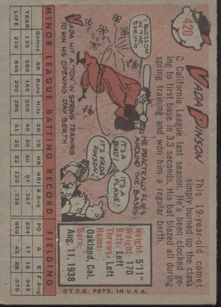 Vada Pinson 1958 Topps RC #420 Cincinnati Redlegs VG