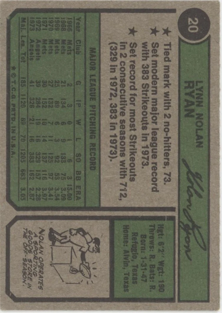 Nolan Ryan 1974 Topps #20 California Angels VG #2
