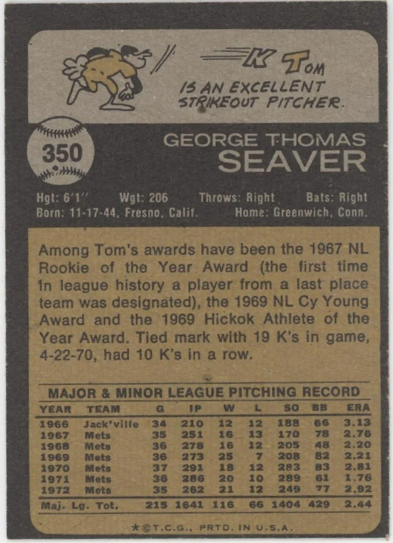 Tom Seaver 1973 Topps #350 New York Mets VG