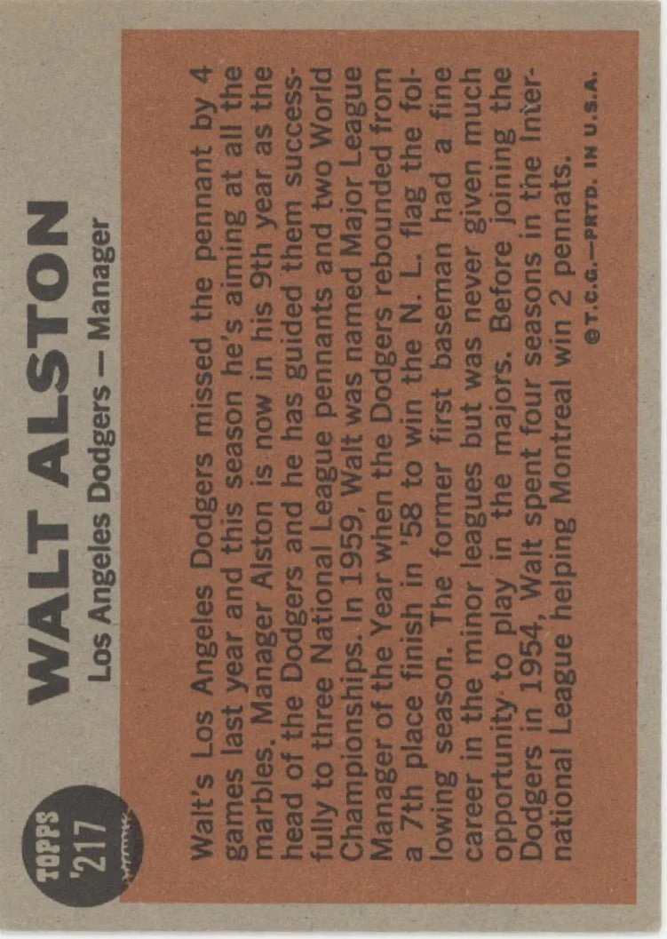 1747-walt-alston-1962-topps-217-los-angeles-dodgers-vg-2.webp Walt Alston 1962 Topps #217 Los Angeles Dodgers VG