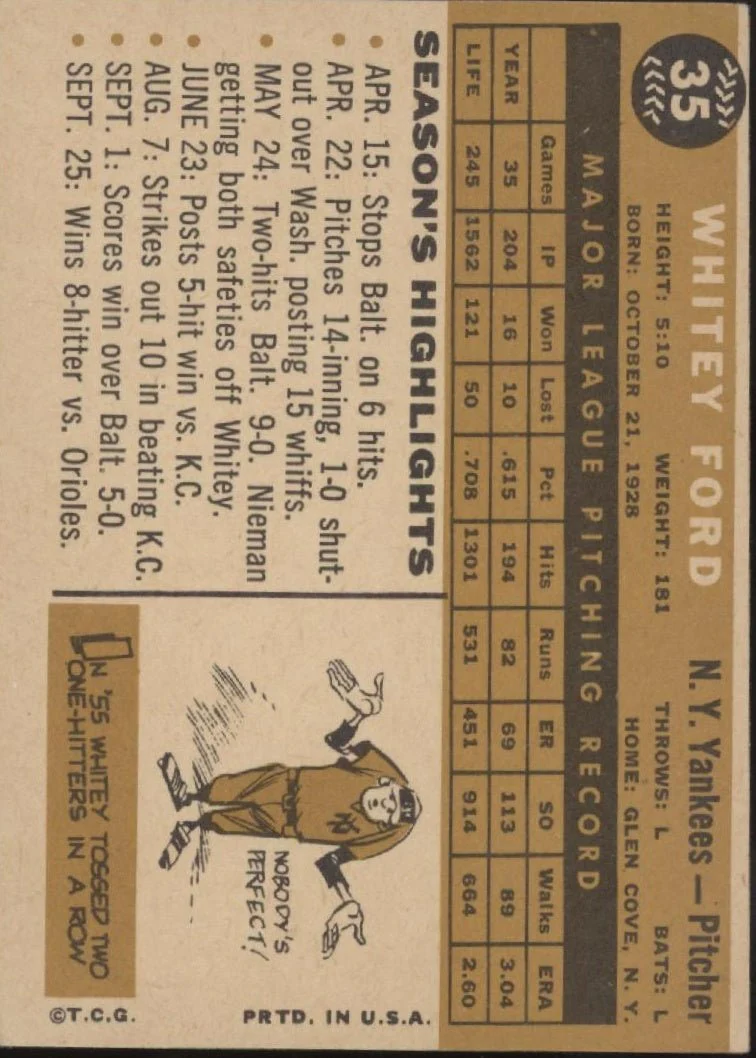 Whitey Ford 1960 Topps #35 New York Yankees VG-EX
