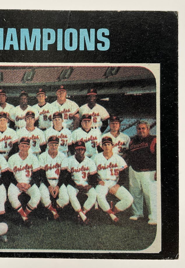 1751-world-champions-1971-topps-baltimore-orioles-team-card-1-vg-ex-3.jpg World Champions 1971 Topps Baltimore Orioles Team Card #1 VG-EX