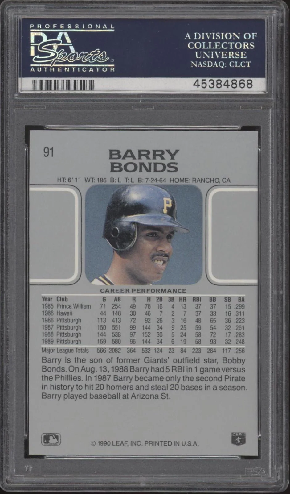 Barry Bonds 1990 Leaf #91 PSA 10
